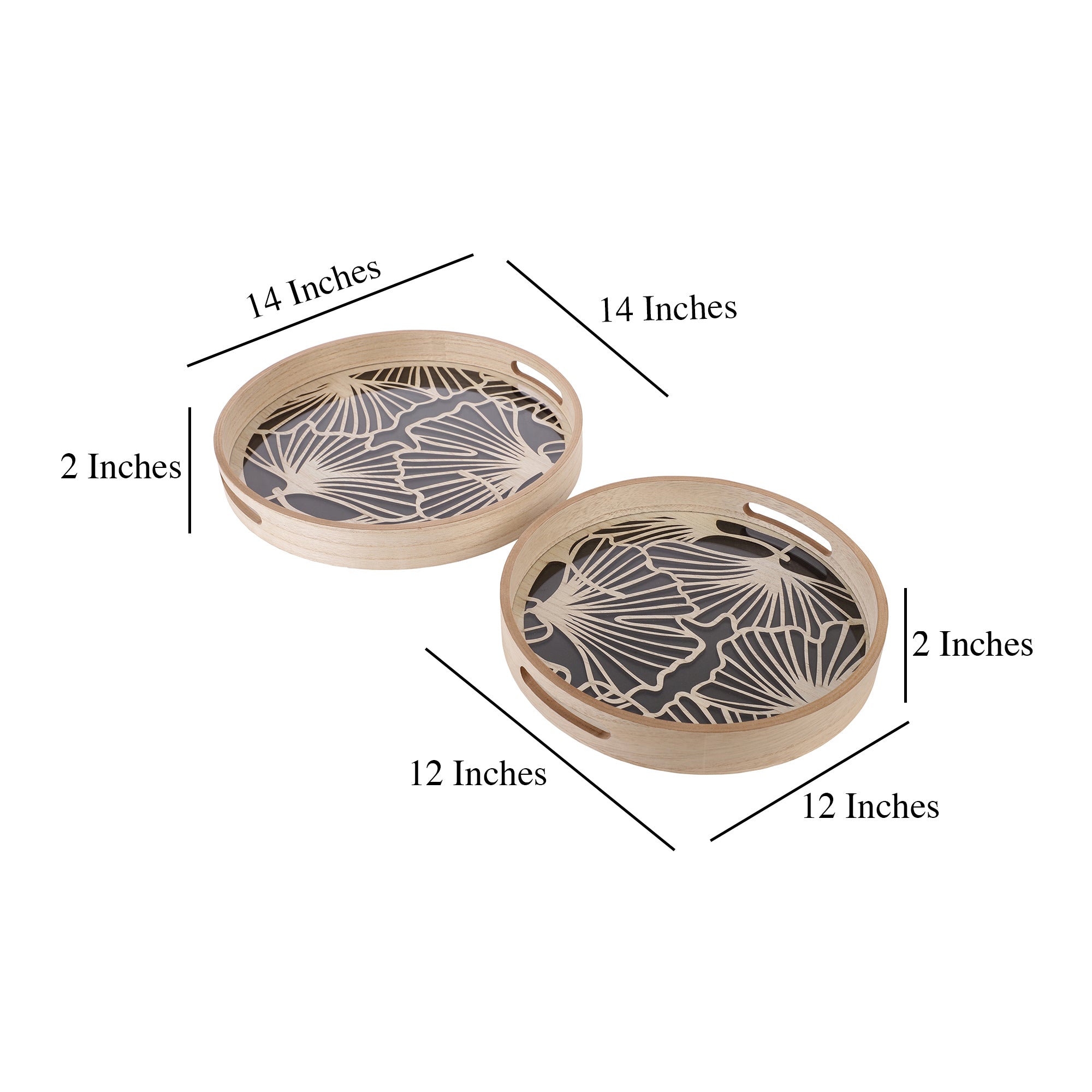 Floral Round Wooden Serving Trays (Set of 2)