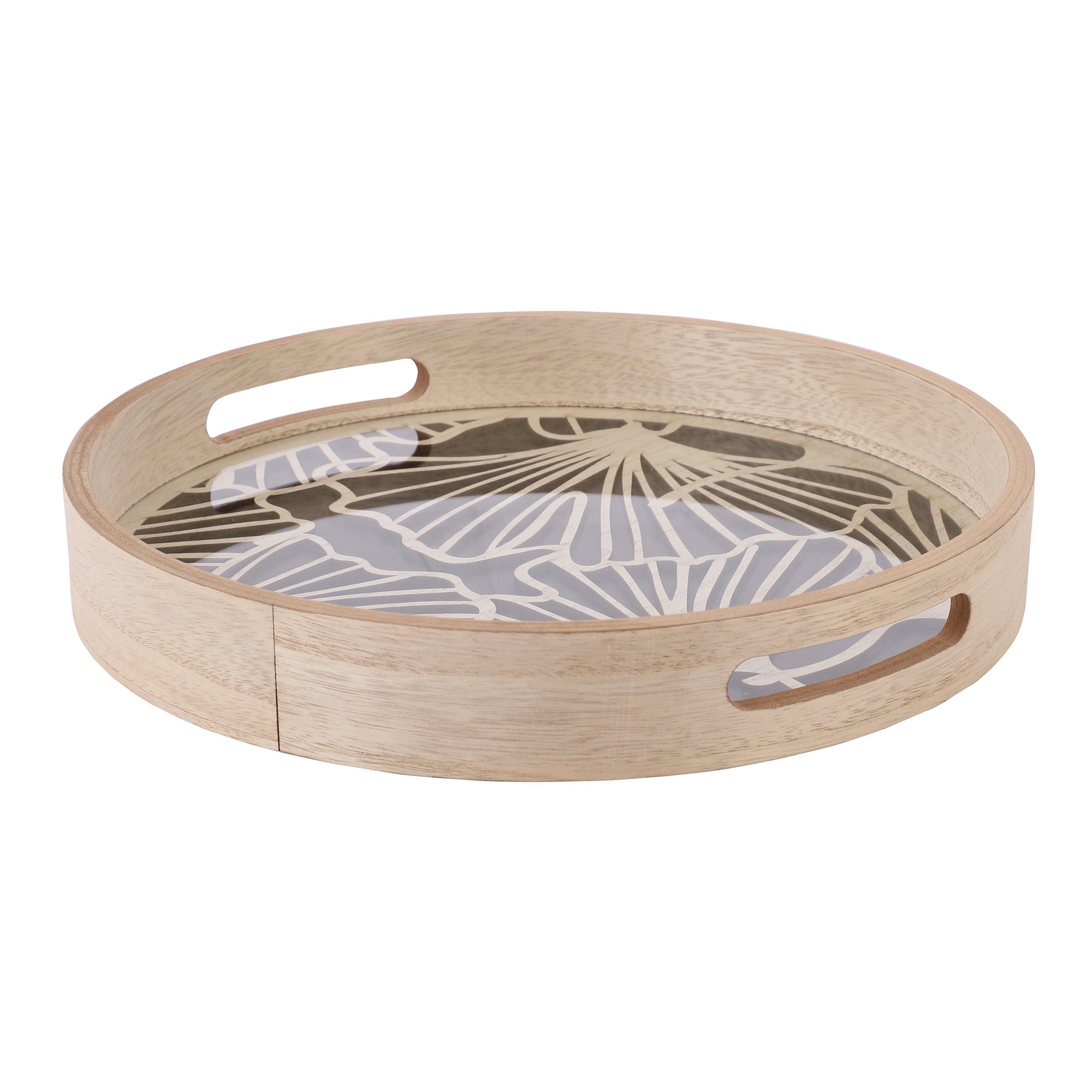 Floral Round Wooden Serving Trays (Set of 2)