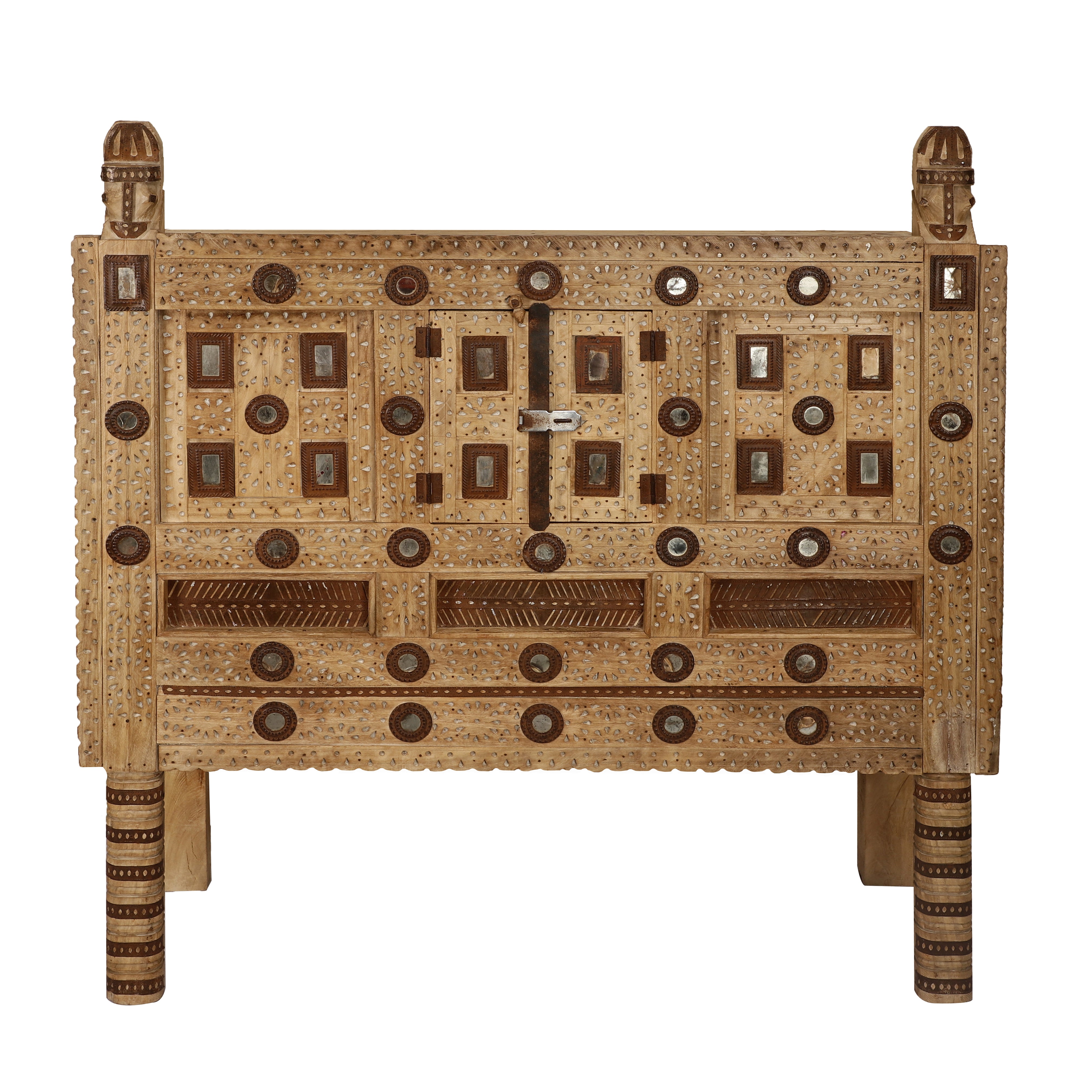 Antique Brown Damchi Console Table and Mirror