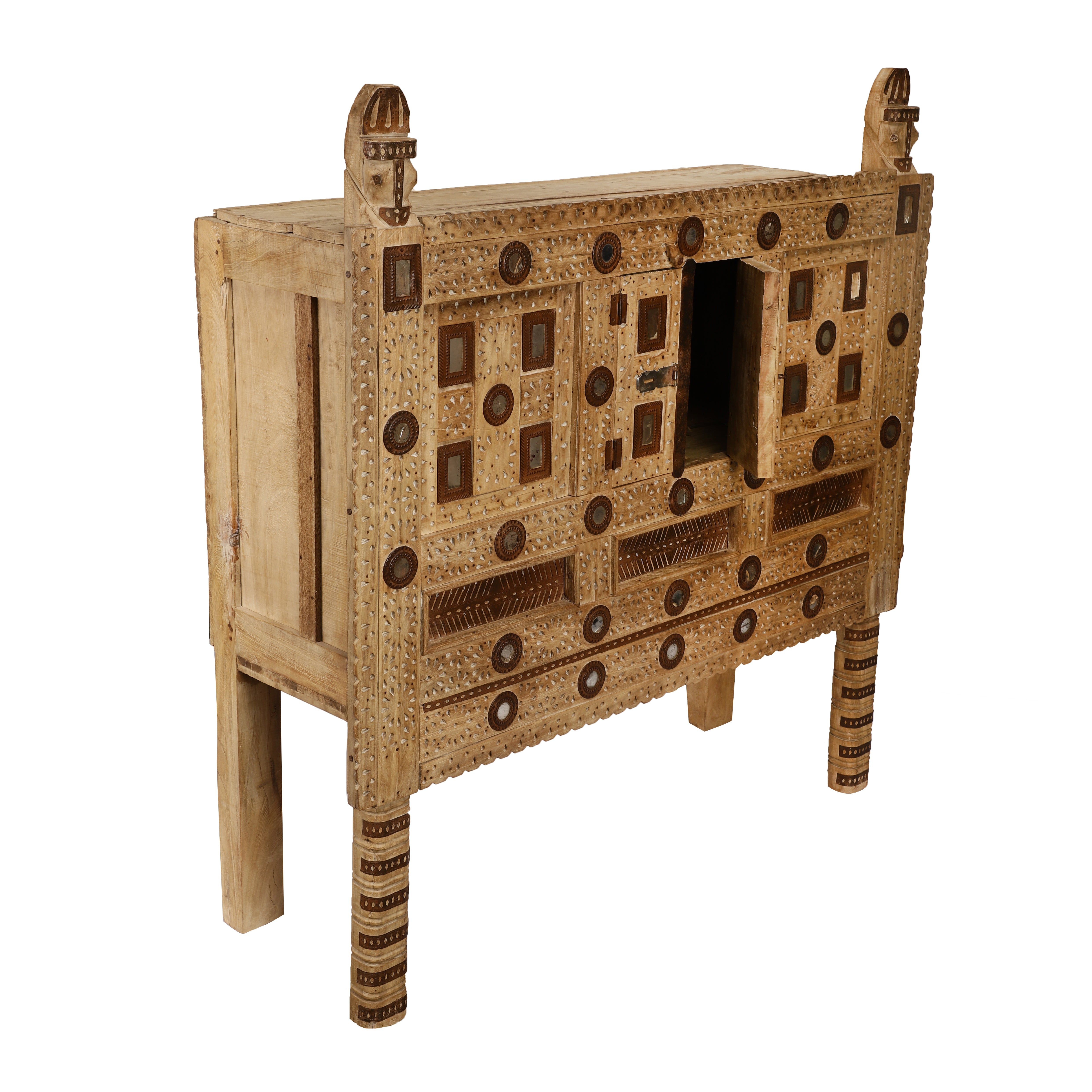 Antique Brown Damchi Console Table and Mirror