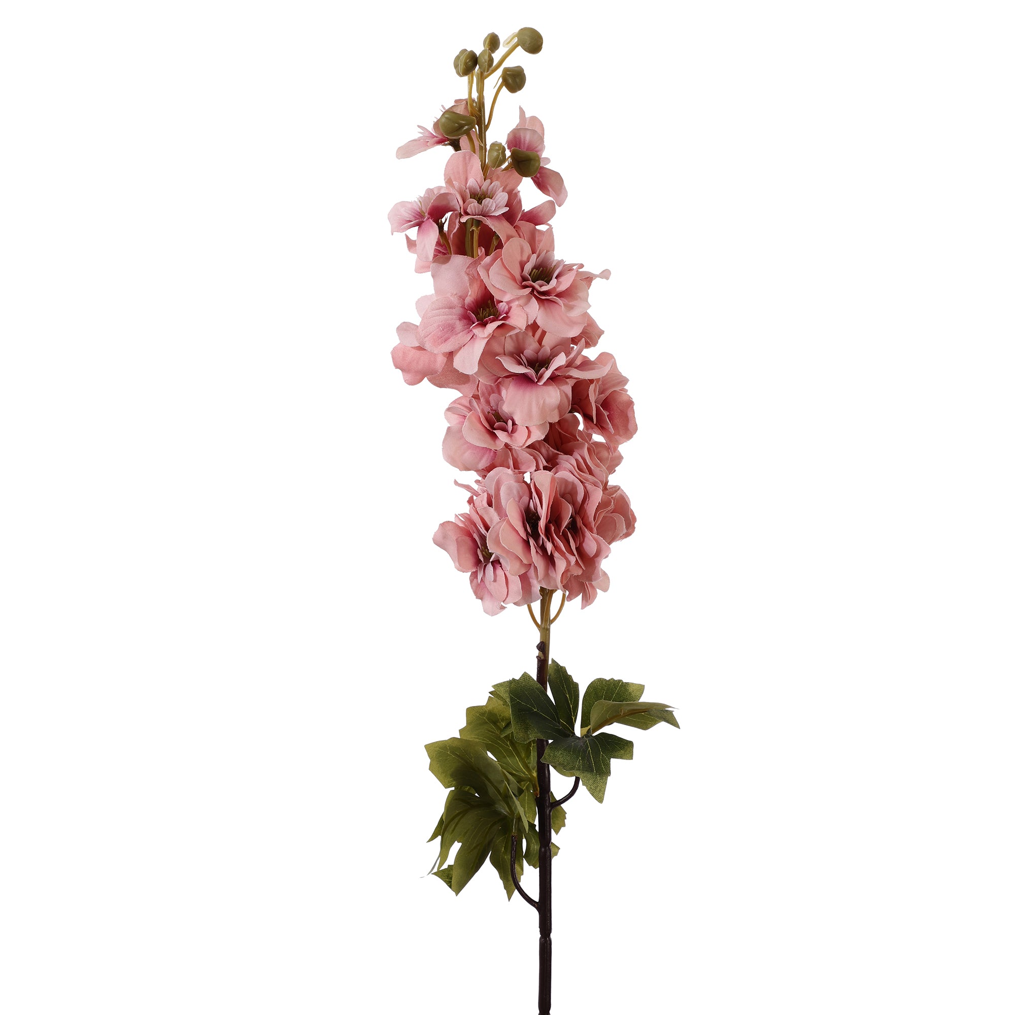 Pink Delphinium Leafy Faux Flower Stick (Single)