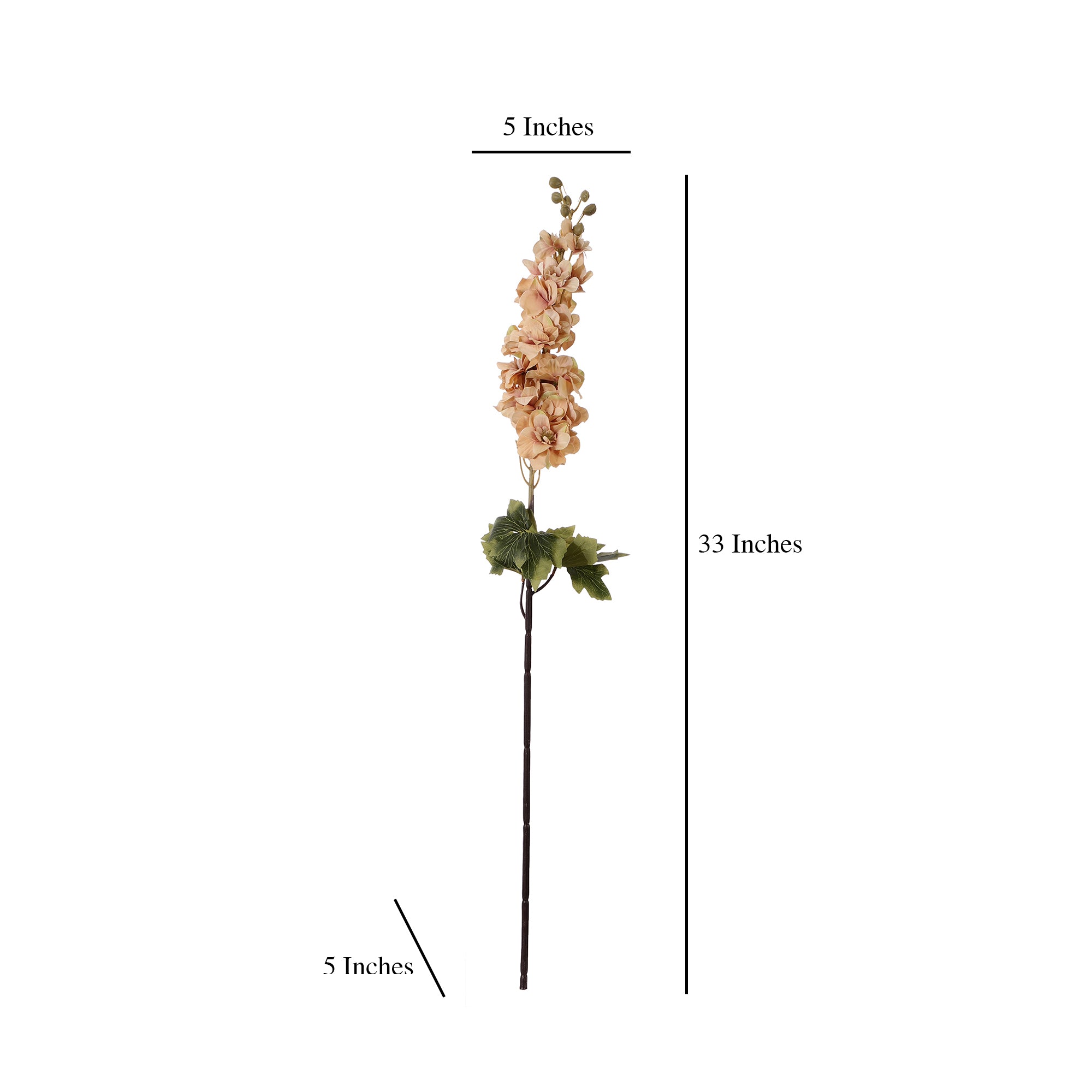 Peach Delphinium Leafy Faux Flower Stick  (Single)