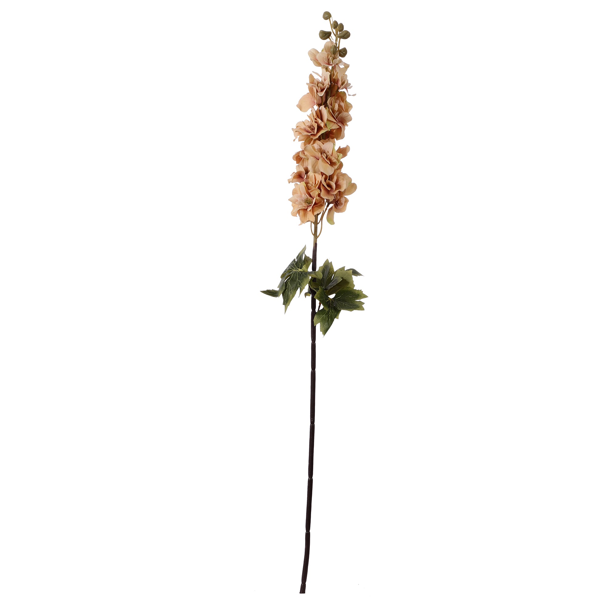 Peach Delphinium Leafy Faux Flower Stick  (Single)