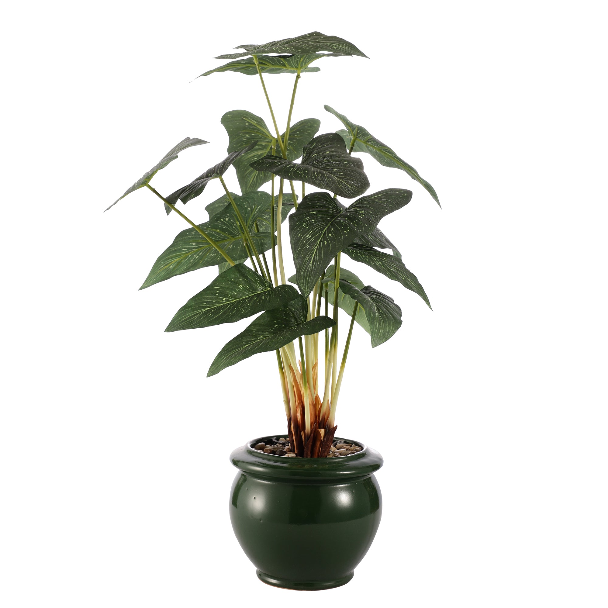 Green Caladium Faux Ceramic Potted Plant