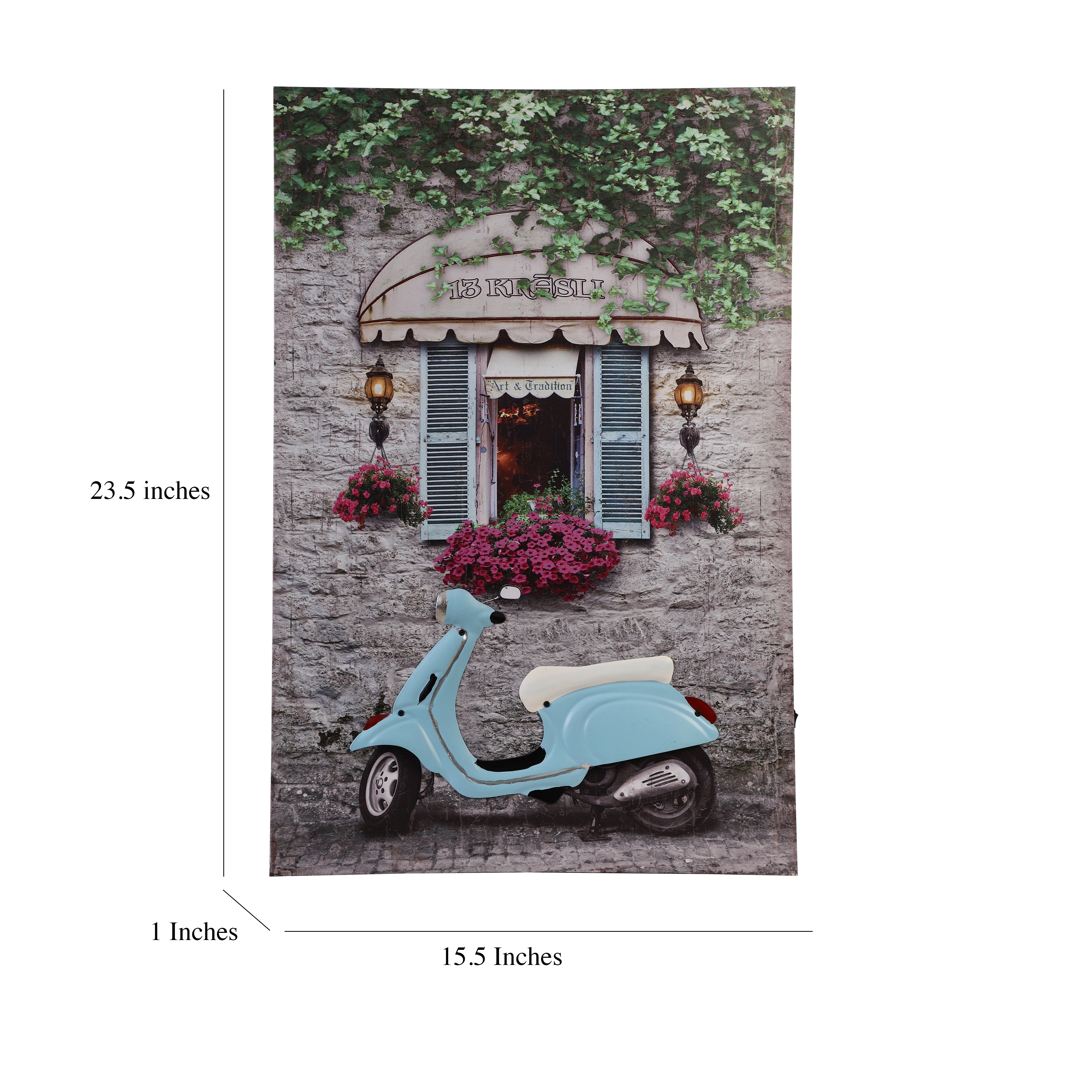 Blue Vespa Courtyard Canvas Art with Battery-Powered Light