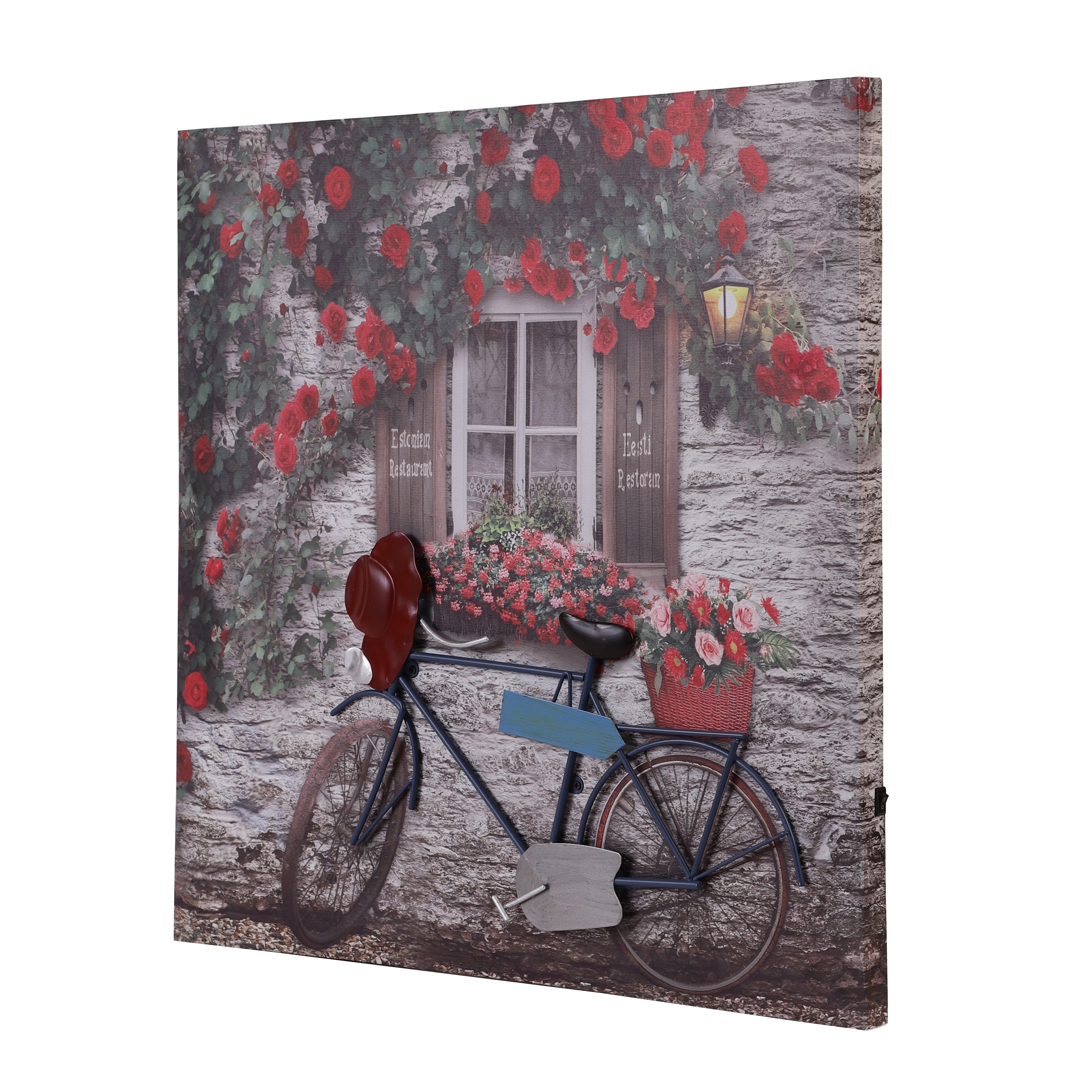 Rose-Draped Bicycle Canvas Art with Battery-Powered Light