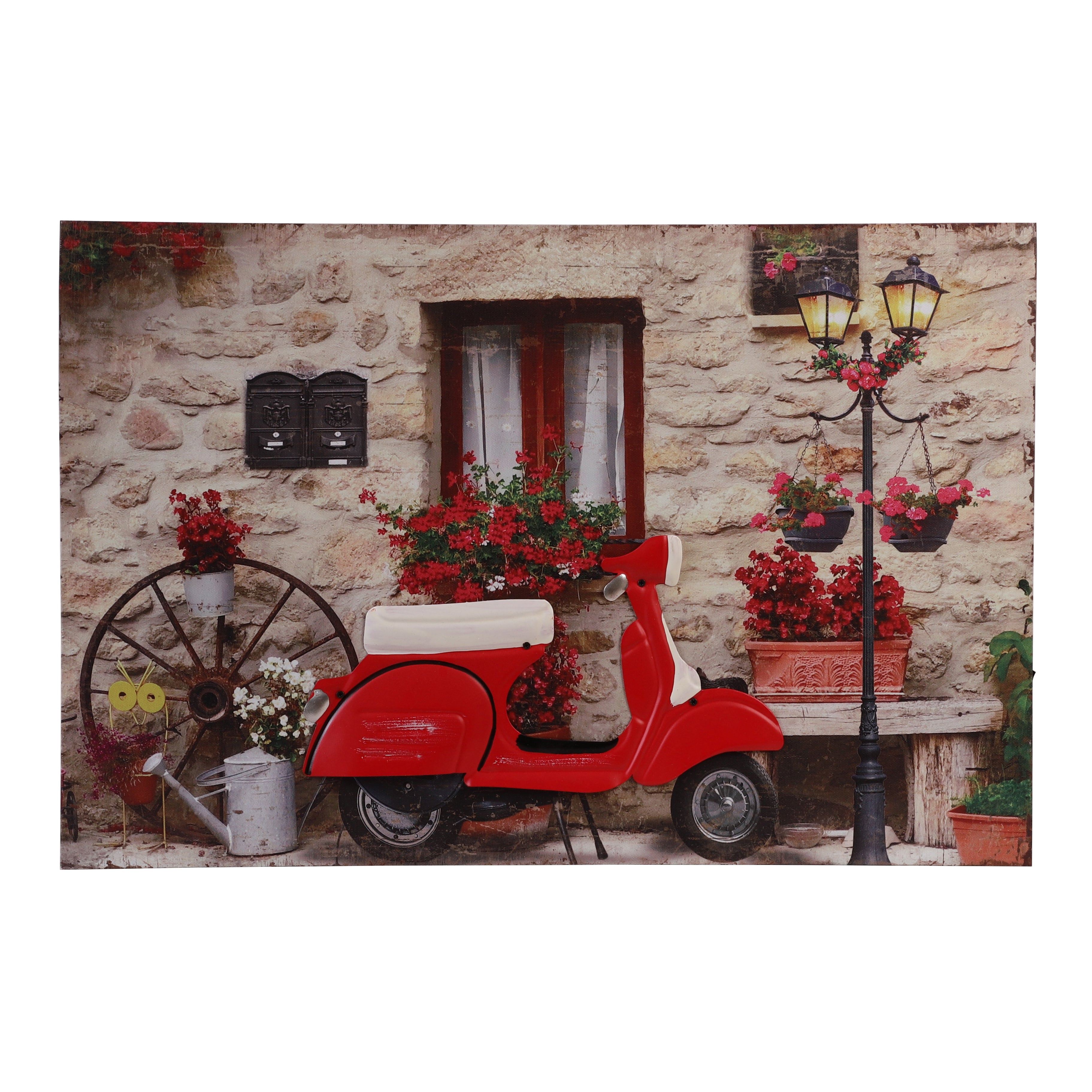 Red Vespa Courtyard Canvas Art with Battery-Powered Light