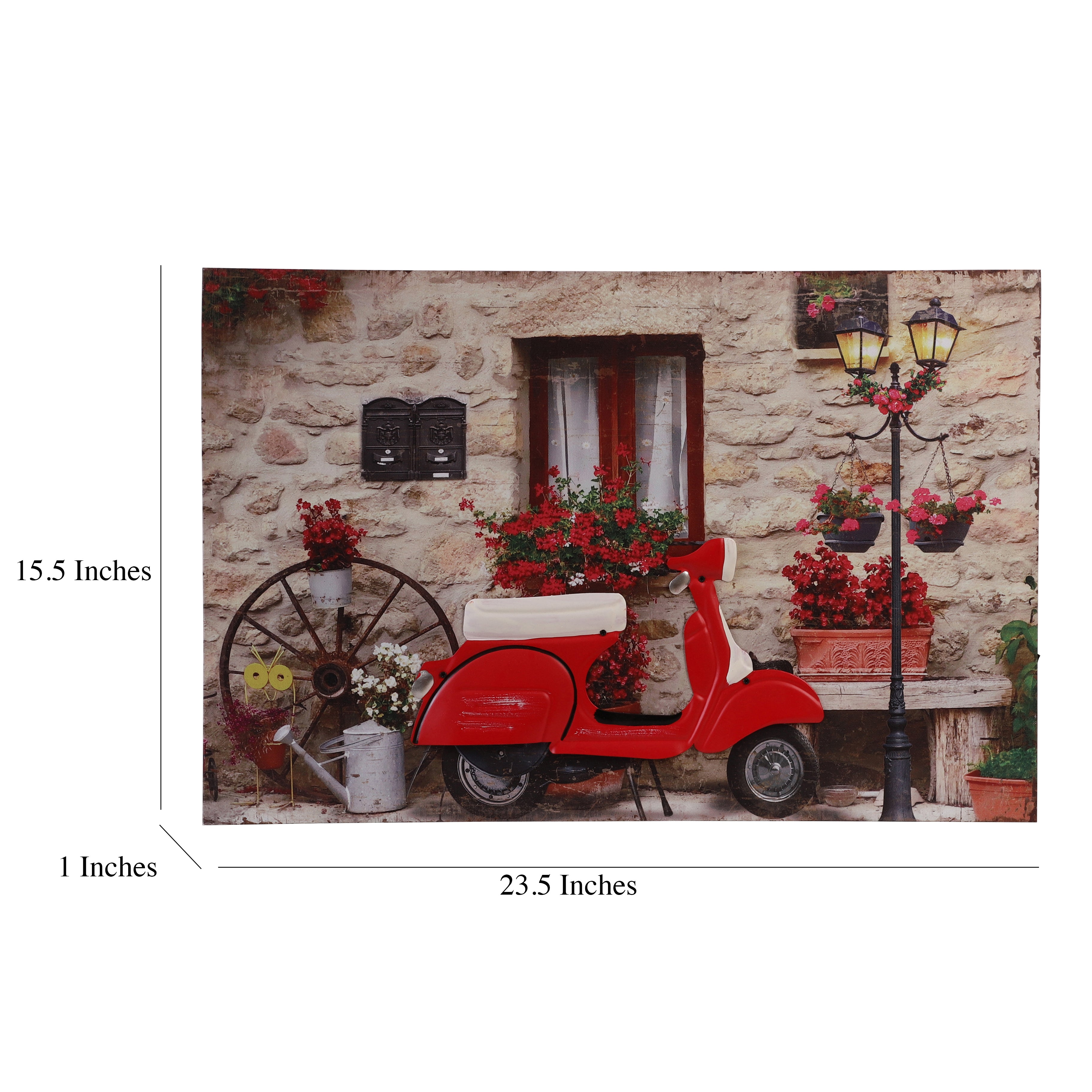 Red Vespa Courtyard Canvas Art with Battery-Powered Light