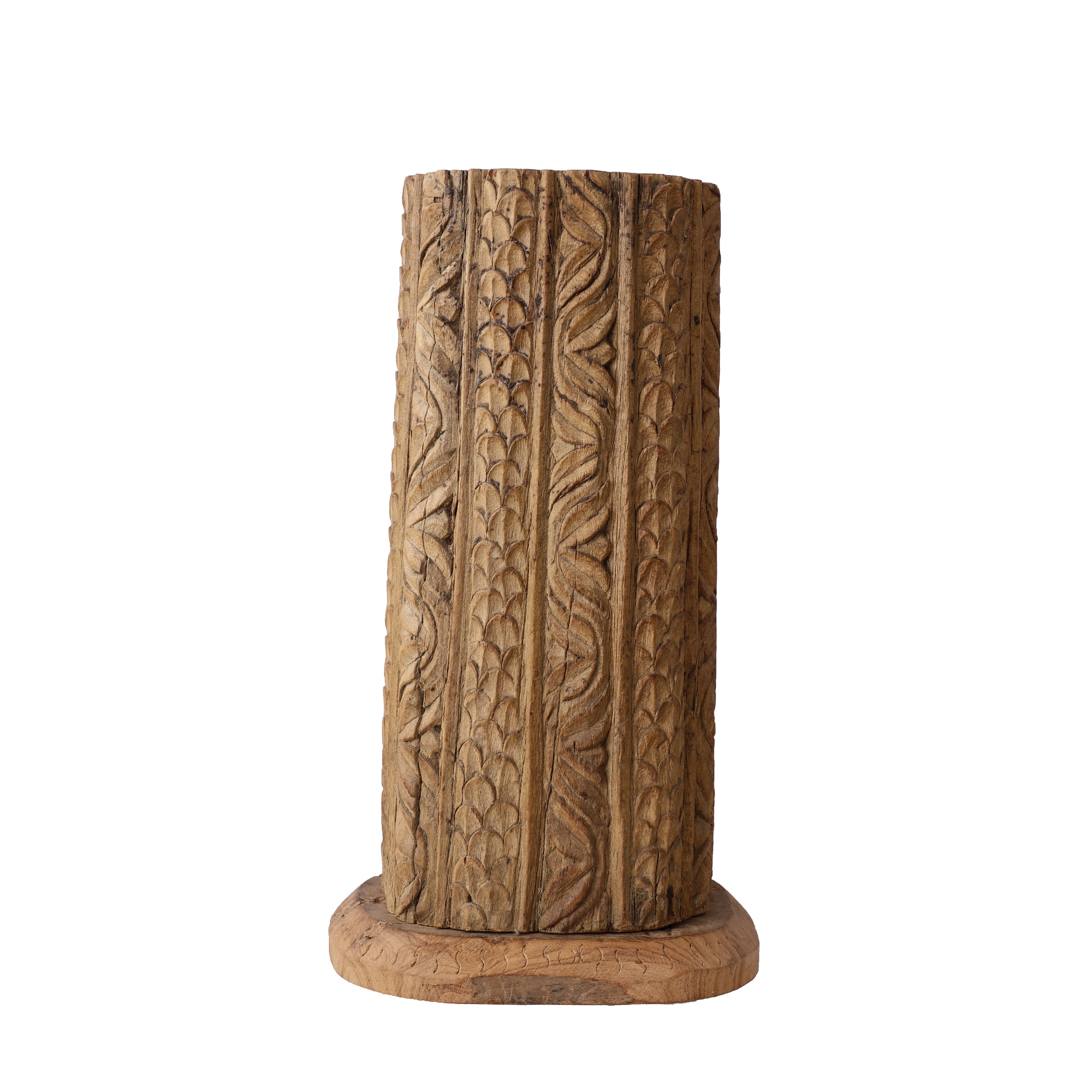 Antique Carved Wooden Candle Pillar (Round)