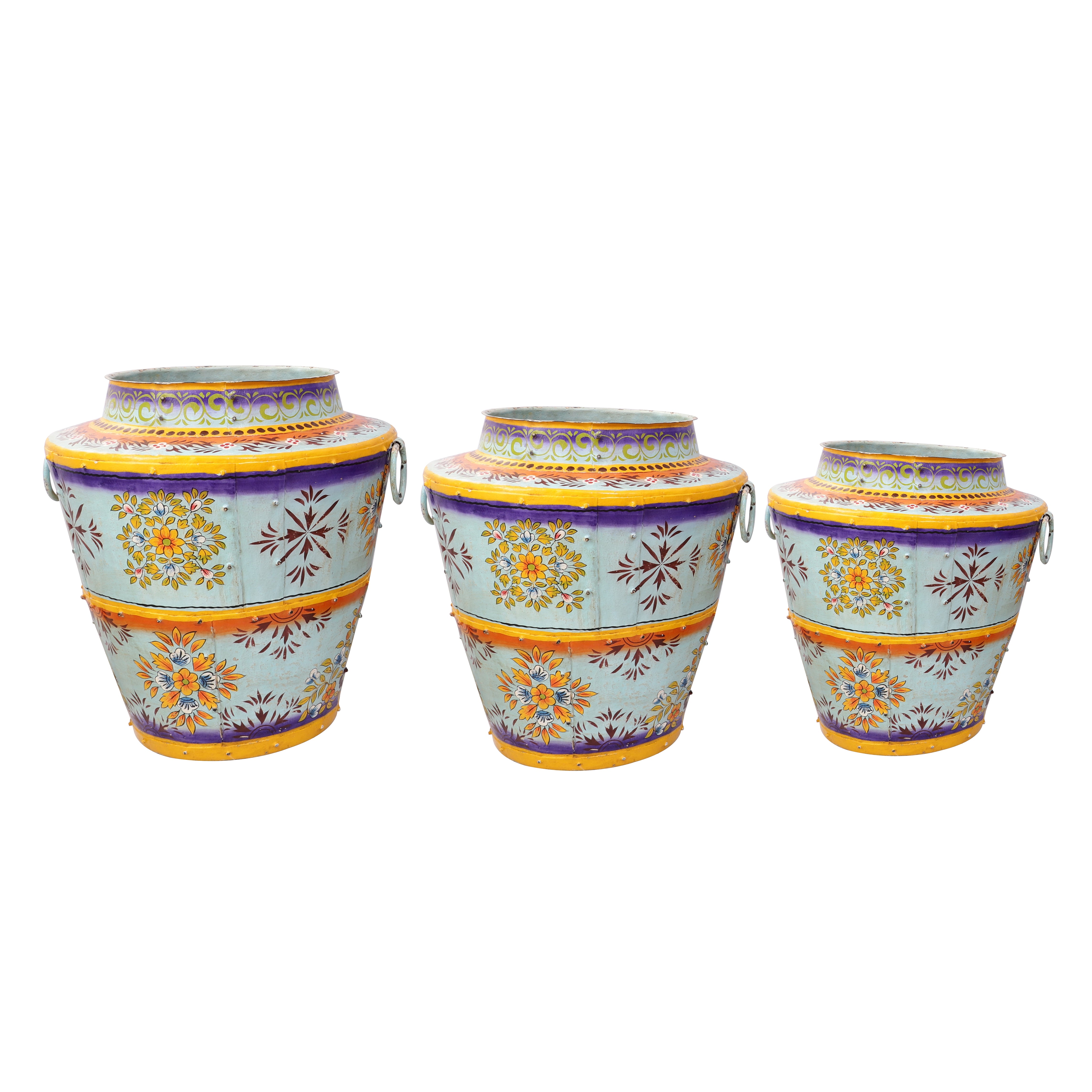 Sky Blue Handpainted Long Metal Pot (Single)