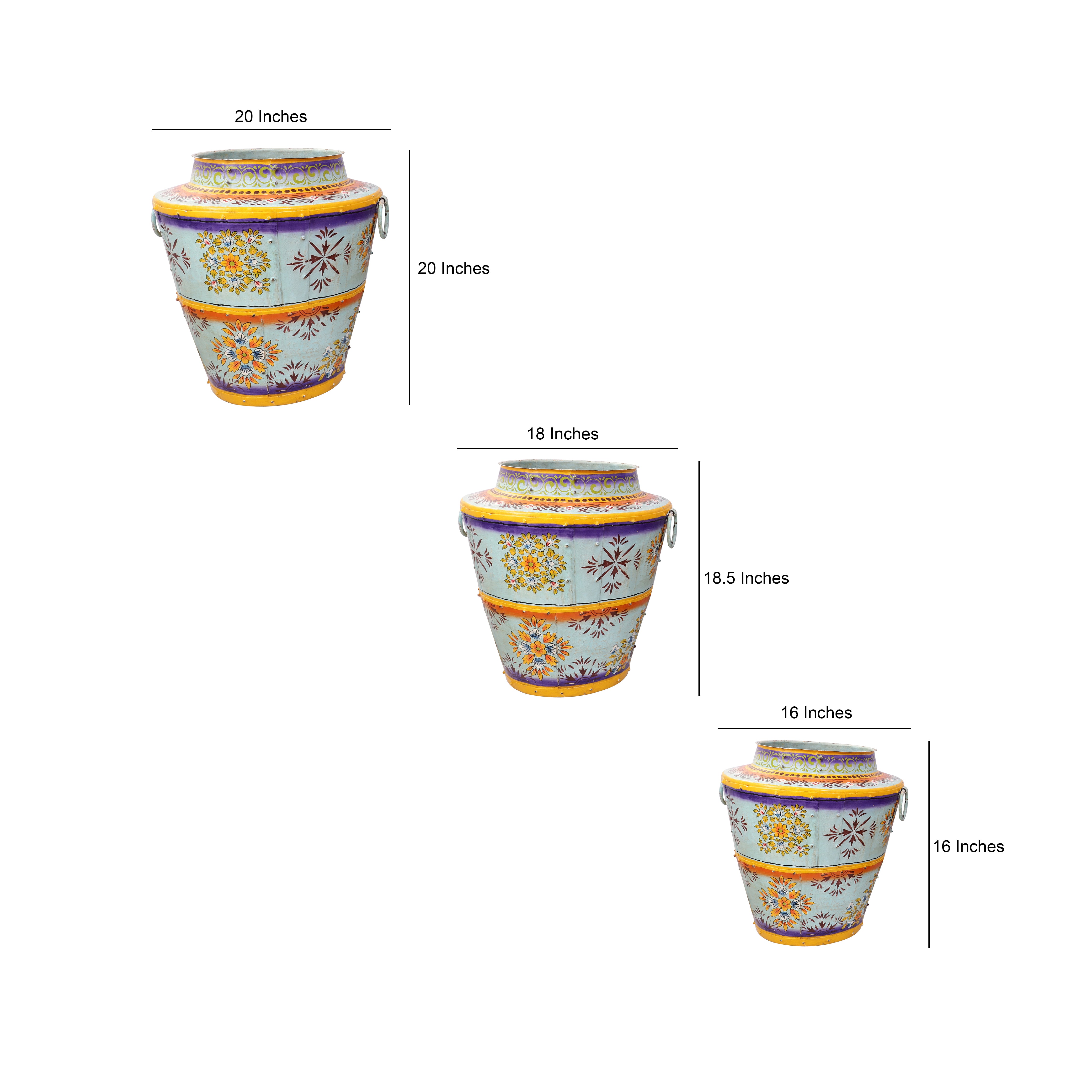 Sky Blue Handpainted Long Metal Pot (Single)