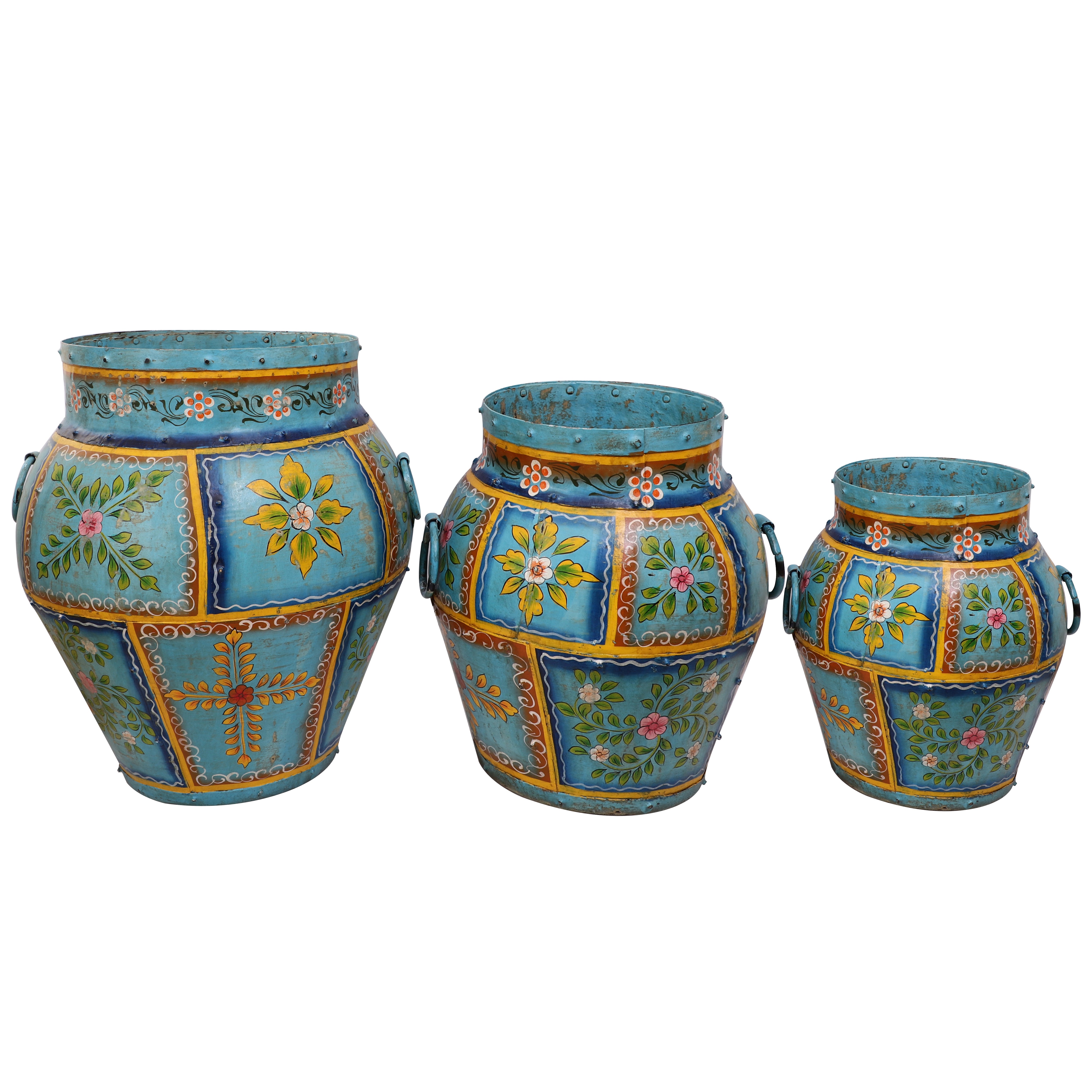 Blue Handpainted Long Metal Pot (Single)
