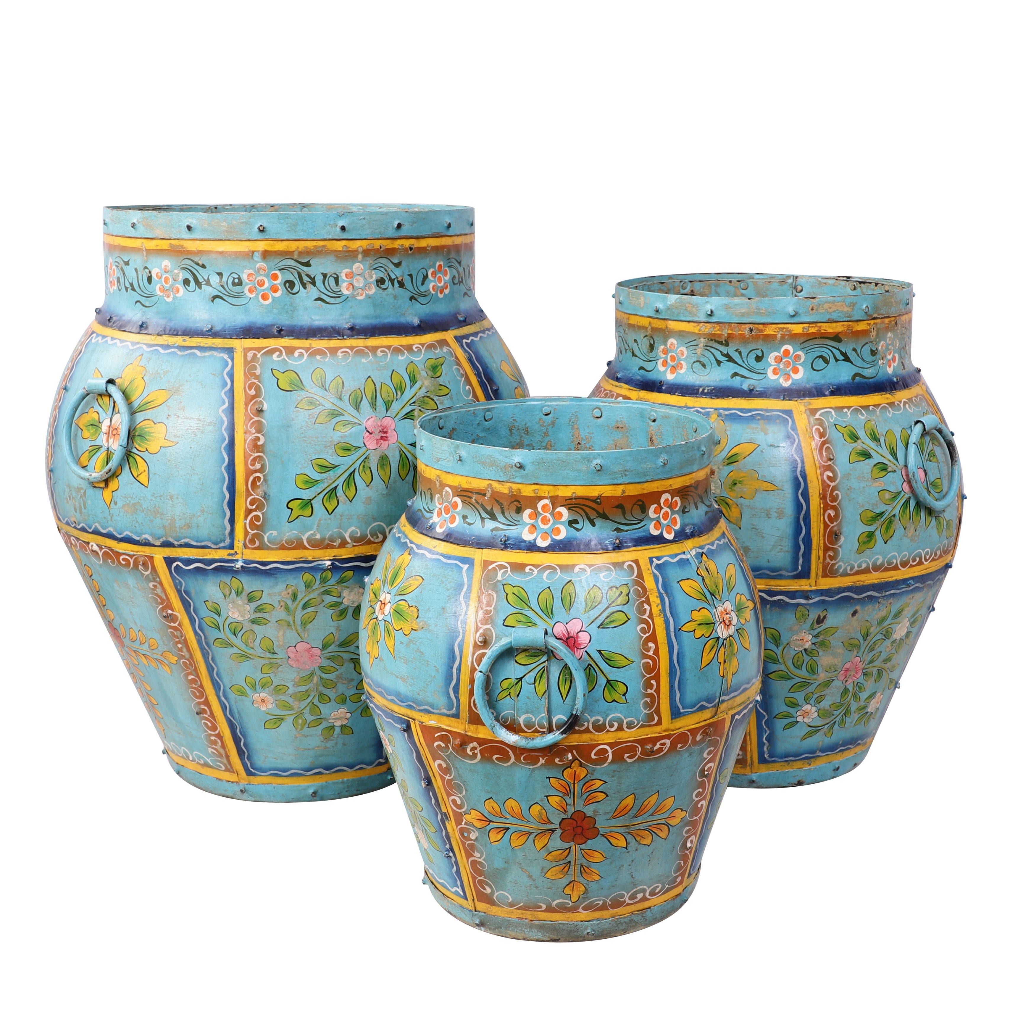 Blue Handpainted Long Metal Pot (Single)