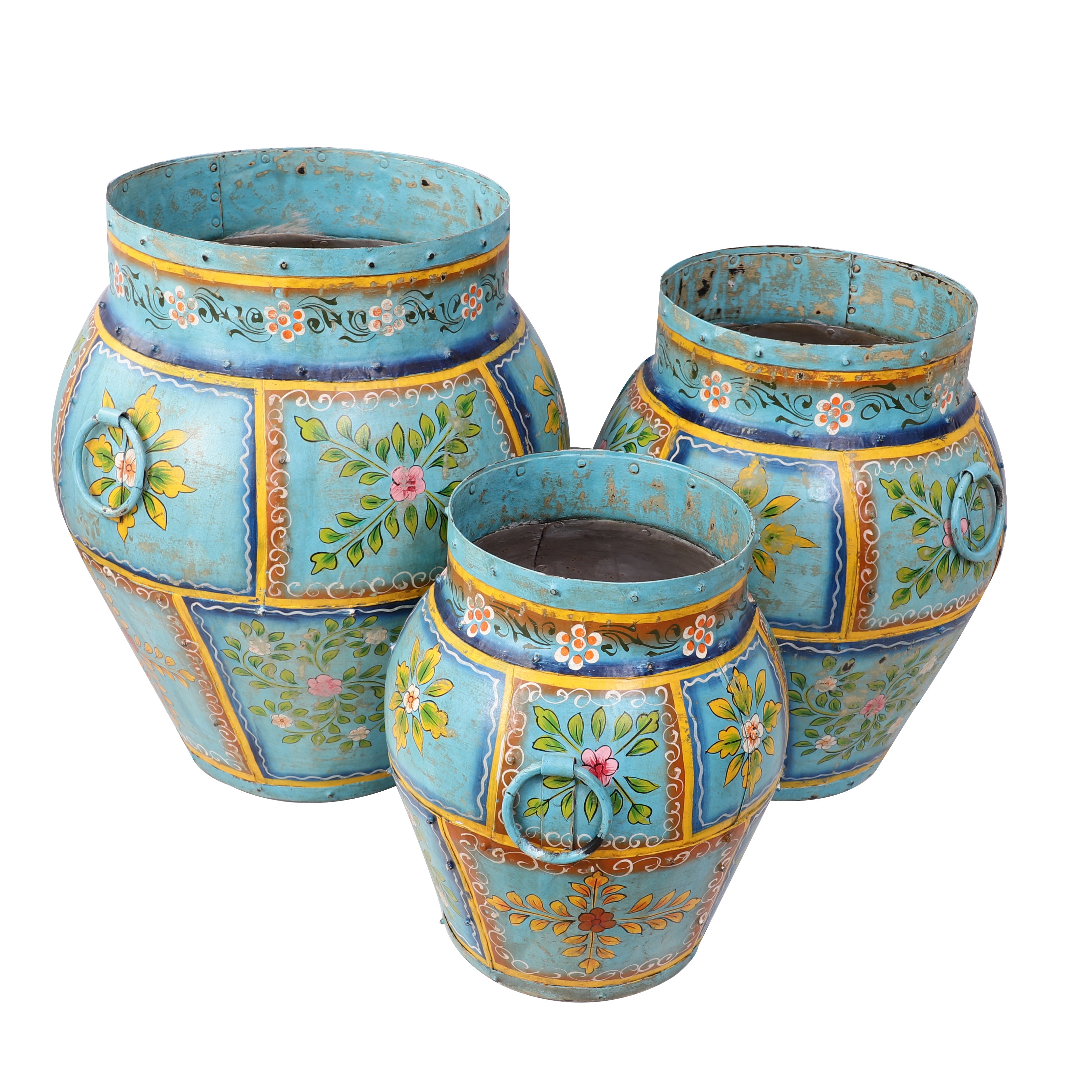 Blue Handpainted Long Metal Pot (Single)