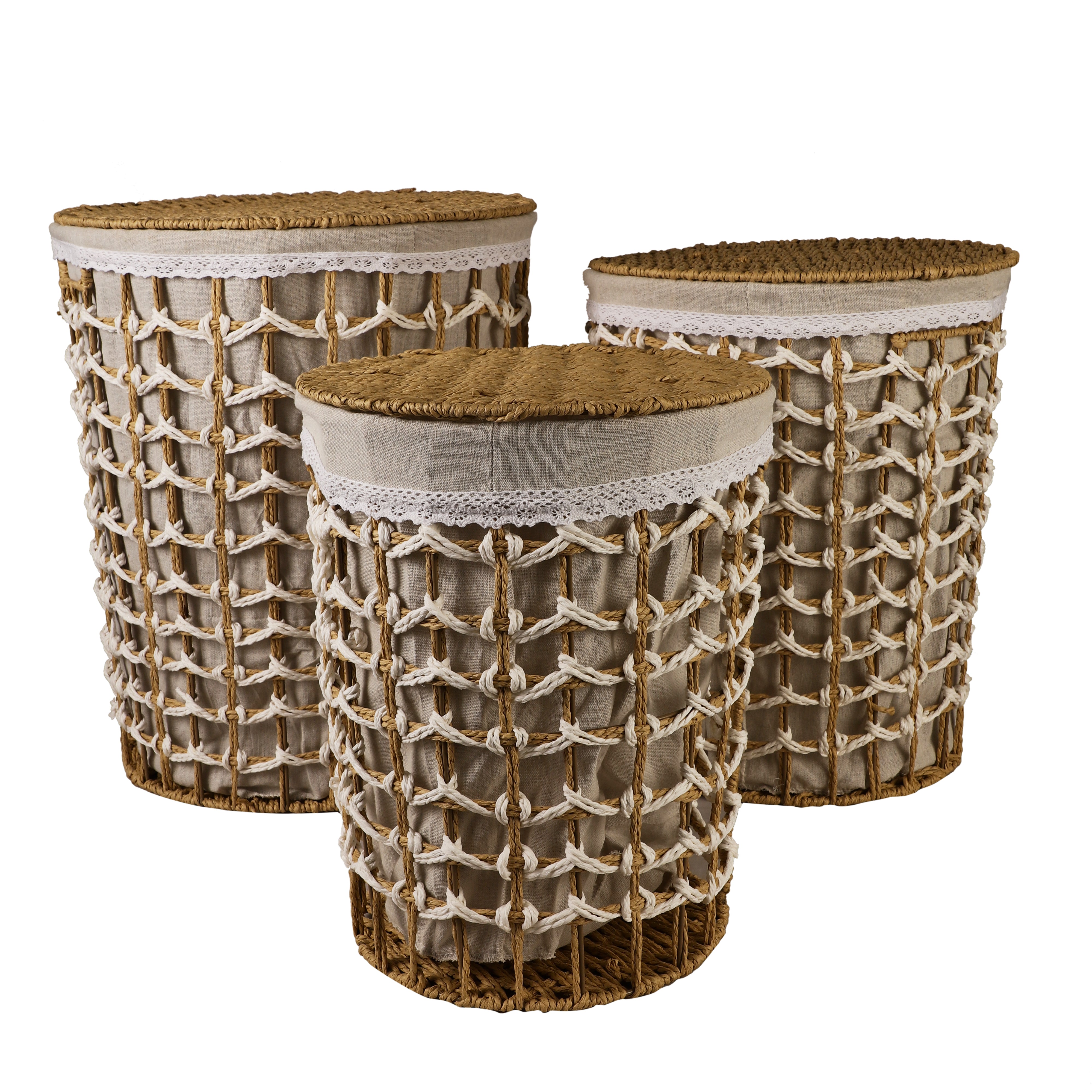 Weaved Jute Laundry Baskets with Lid (Single)