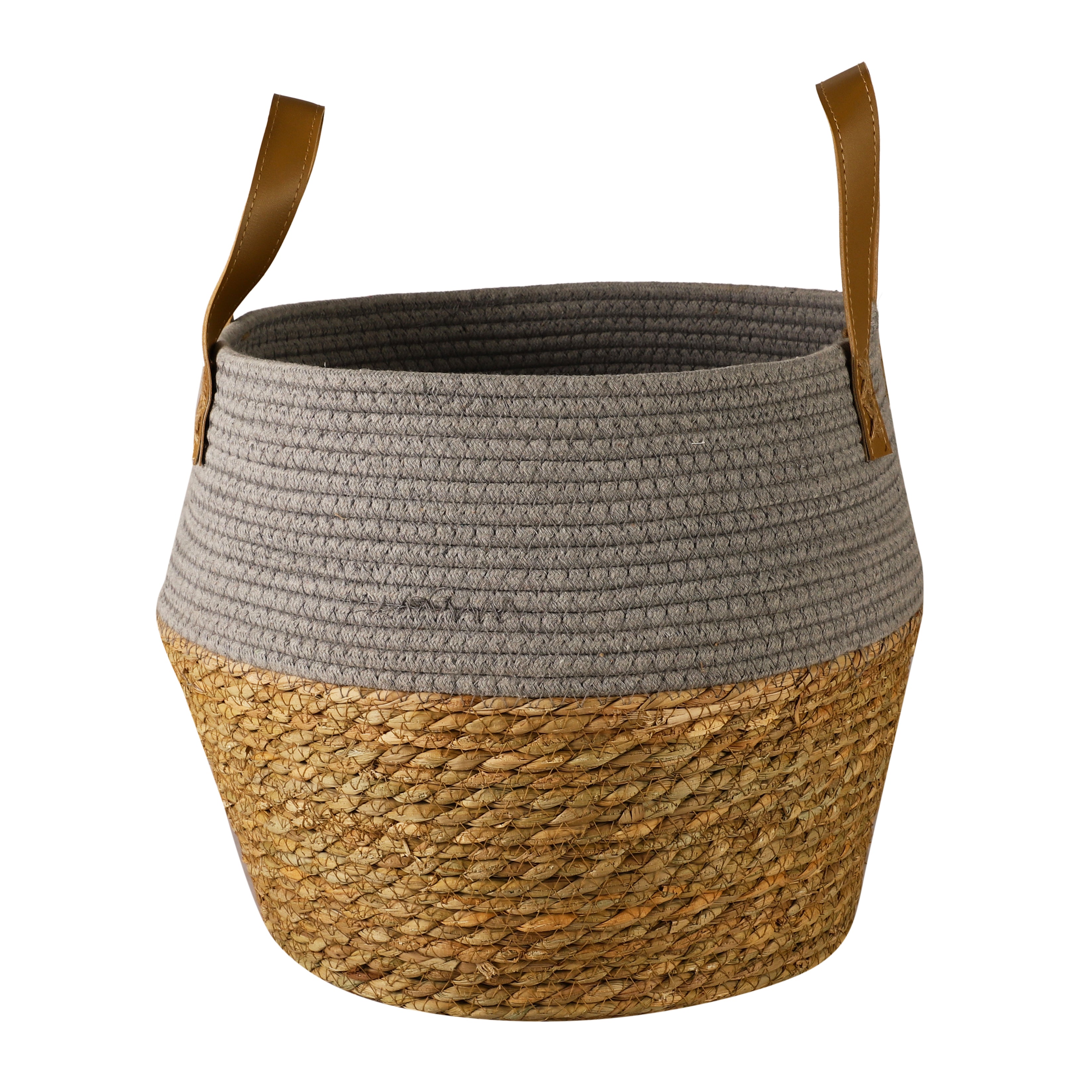 Jute and Fabric Plant Baskets with Handle (Set of 3) - Grey