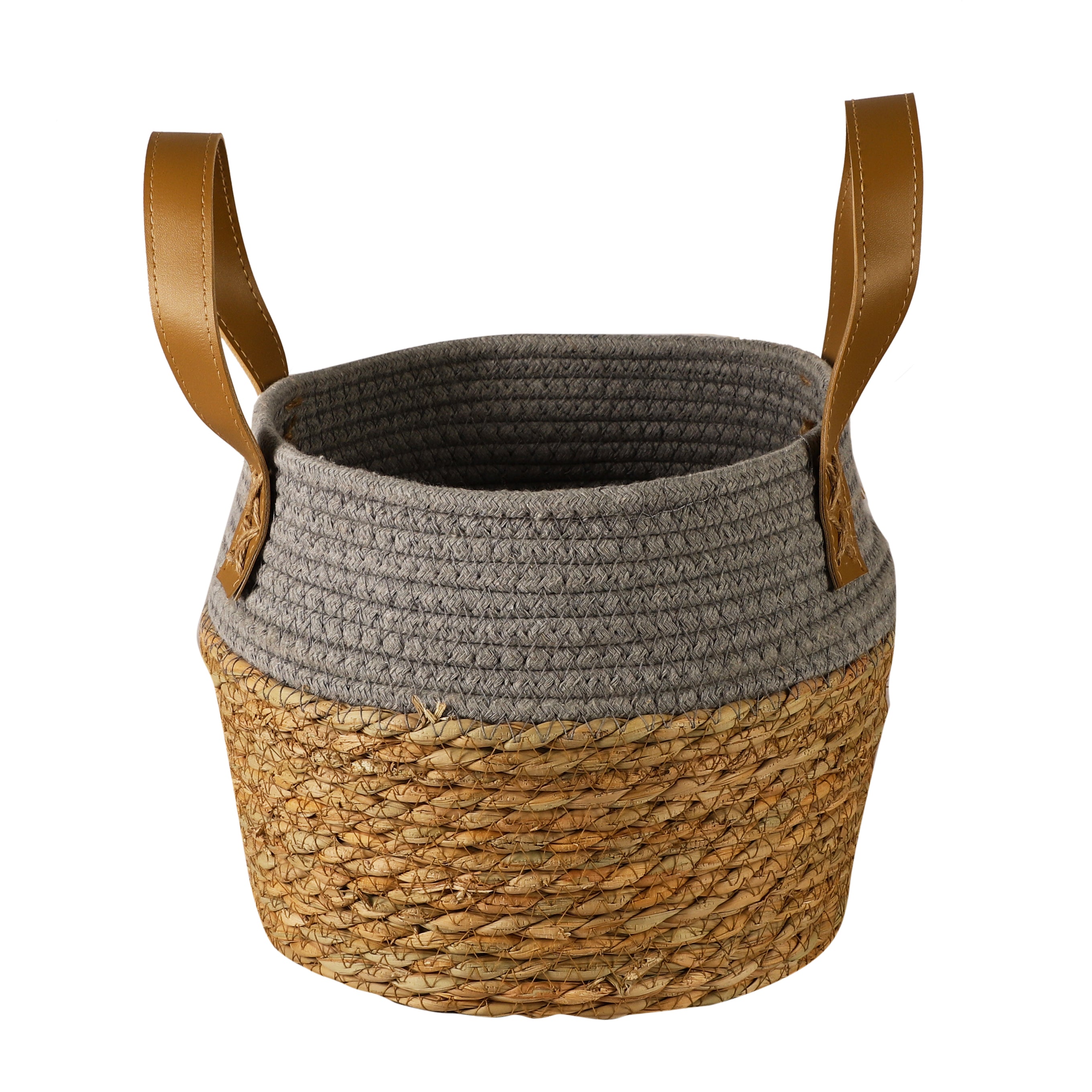 Jute and Fabric Plant Baskets with Handle (Set of 3) - Grey