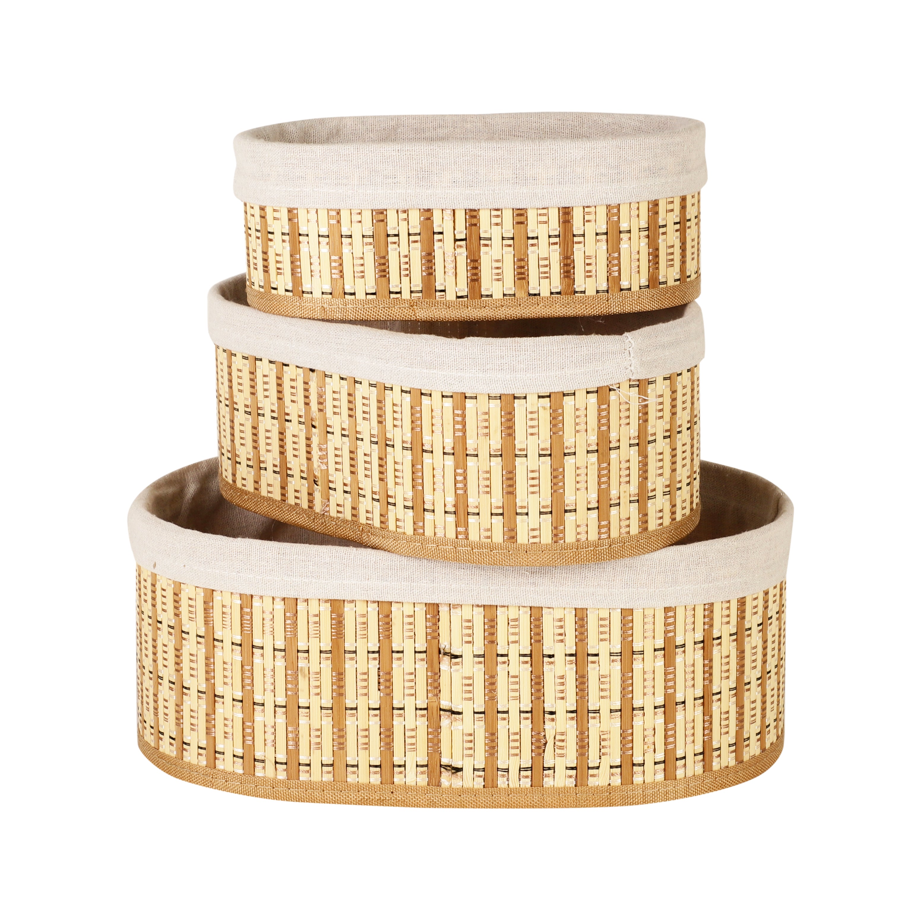 Bamboo Lined Storage Baskets (Set of 3) - Oval