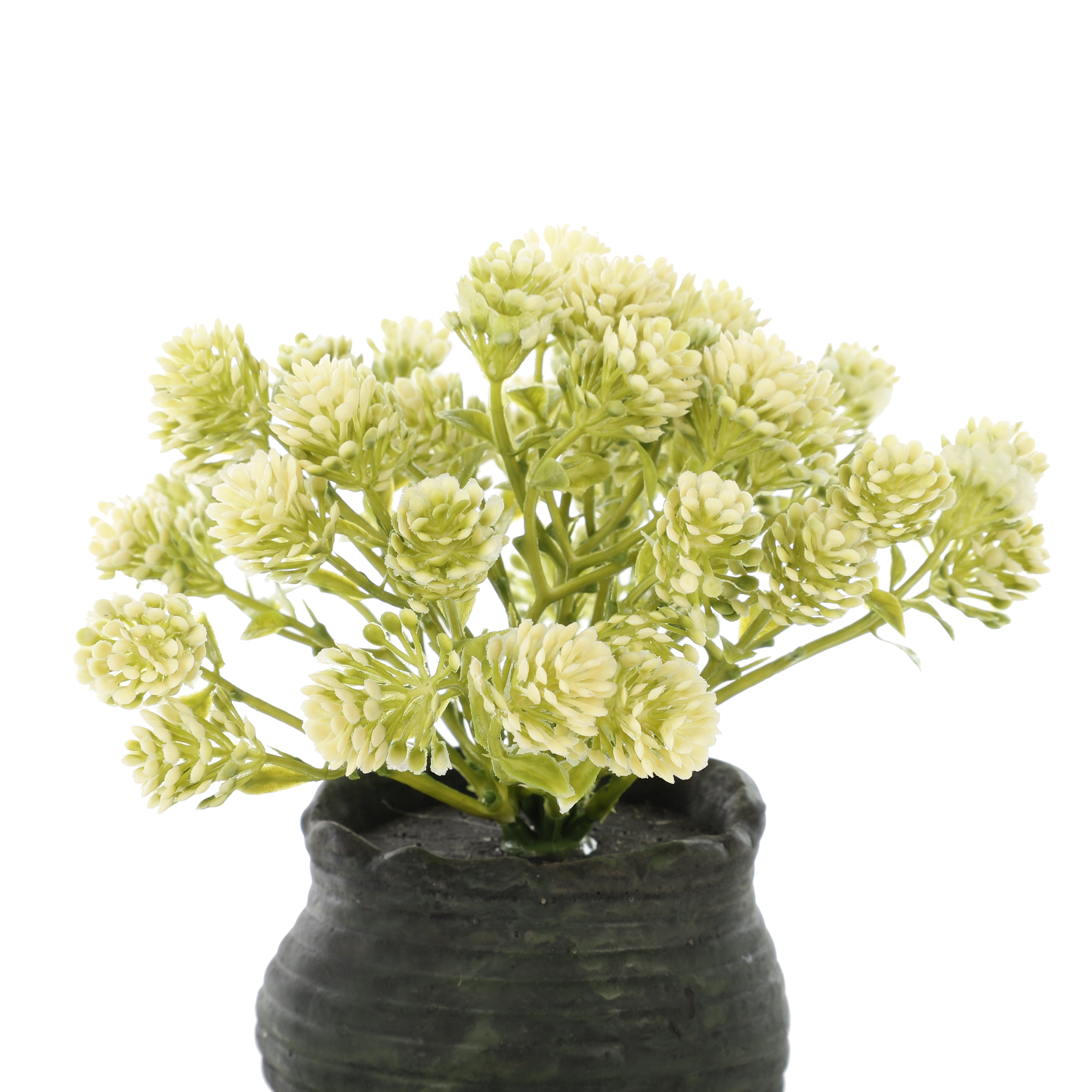 White Faux Bush Flower Plant (Black Pot)