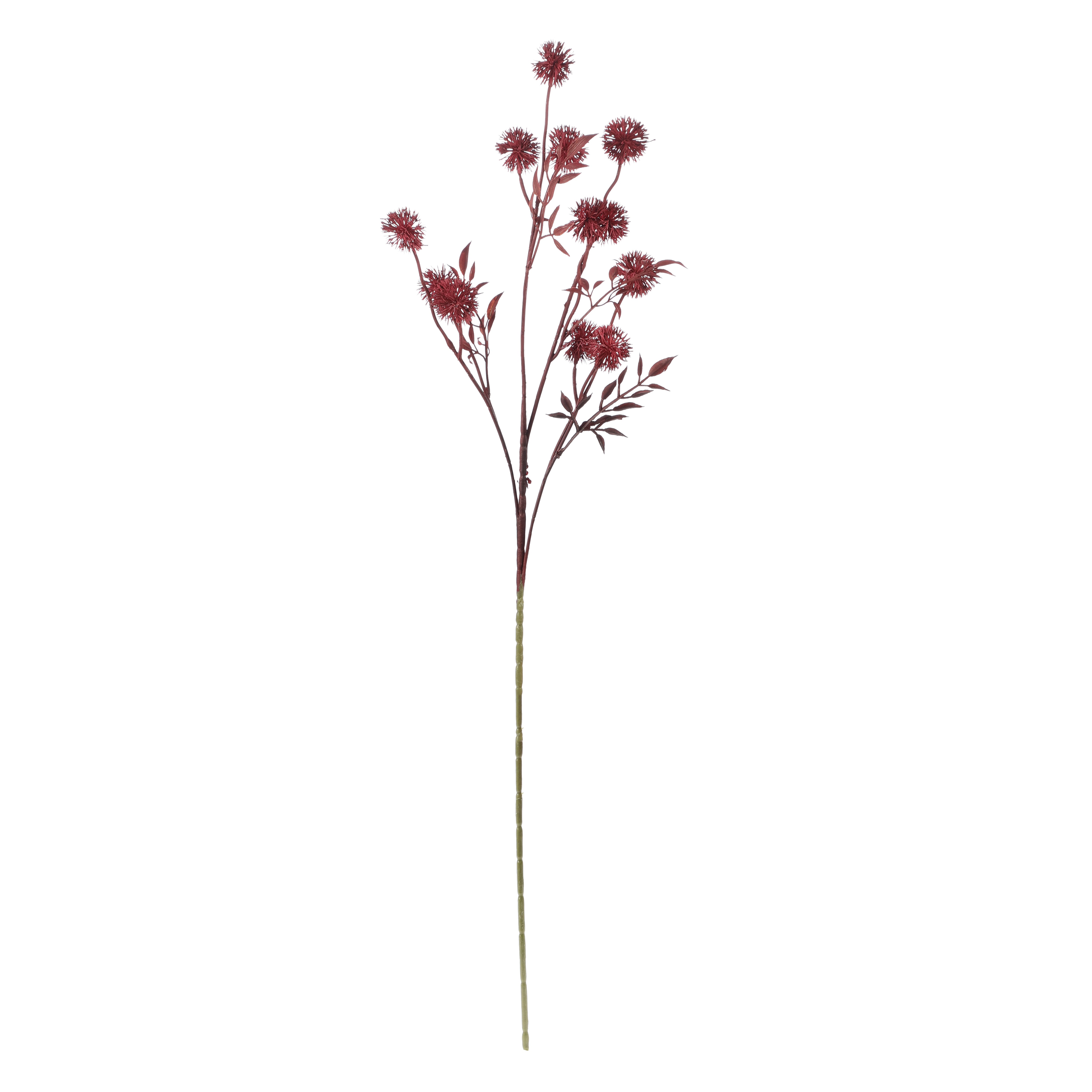 Faux Deep Red Globe Thistle Stem (Single)