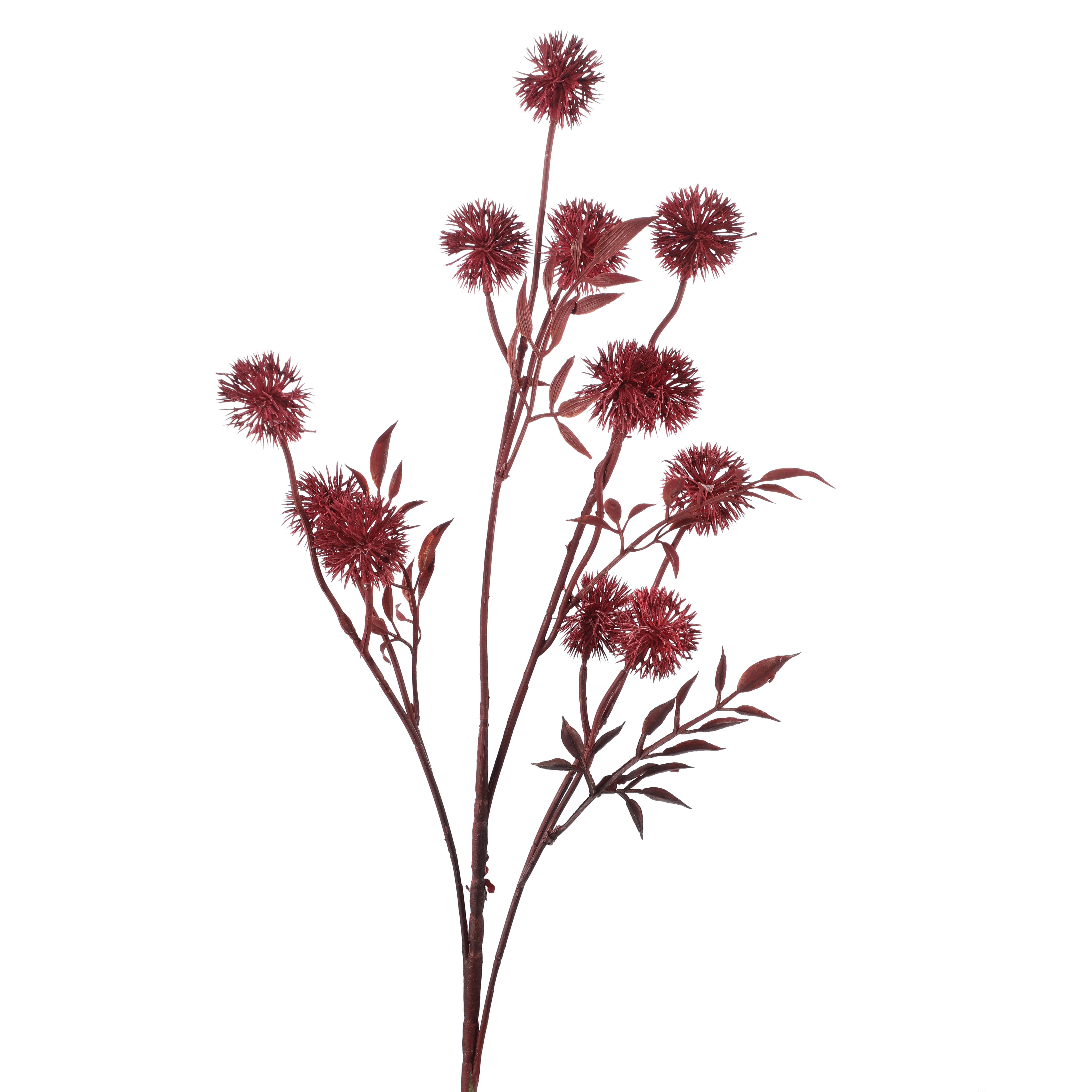 Faux Deep Red Globe Thistle Stem (Single)