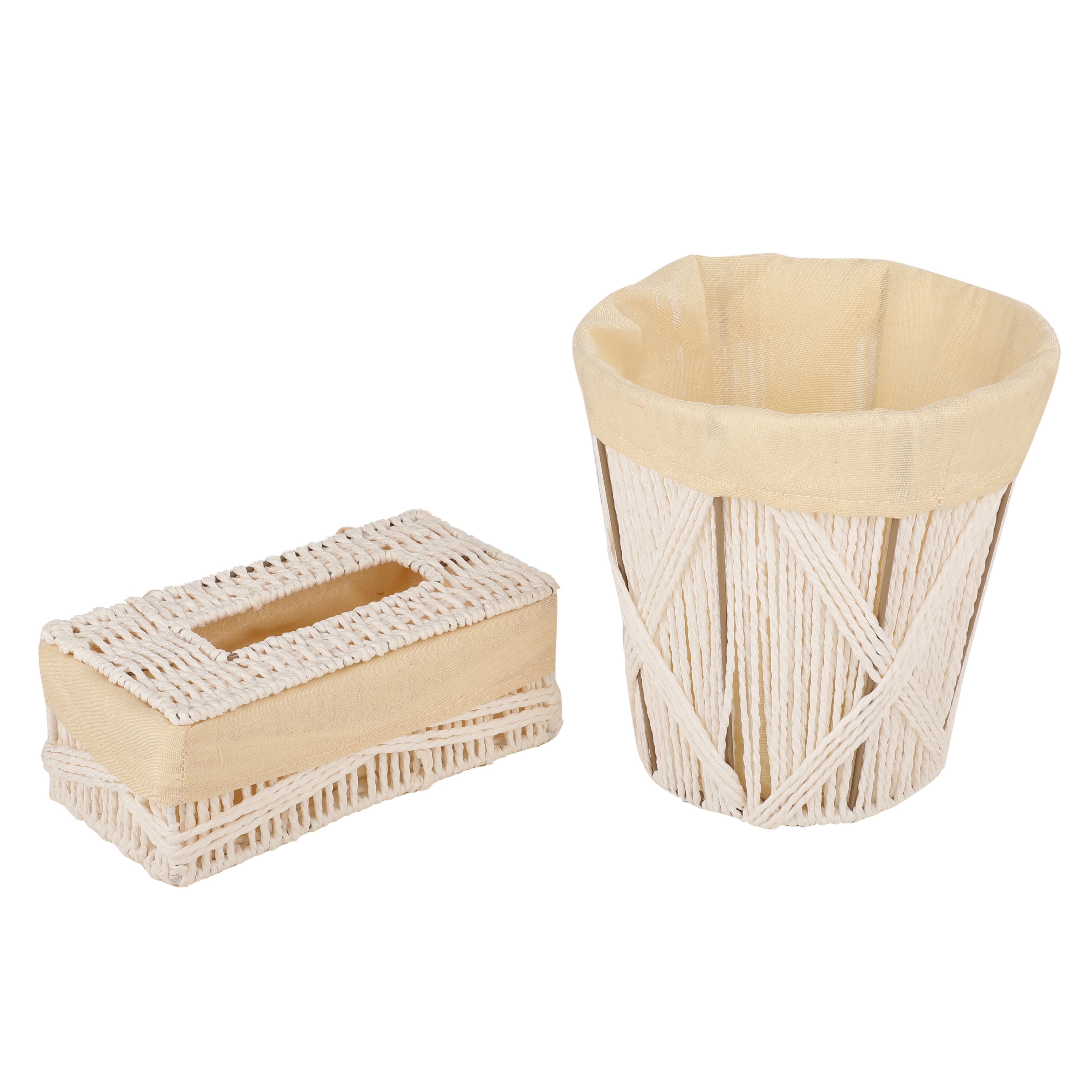 Wicker White Tissue Box & Waste Basket (Set of 2)