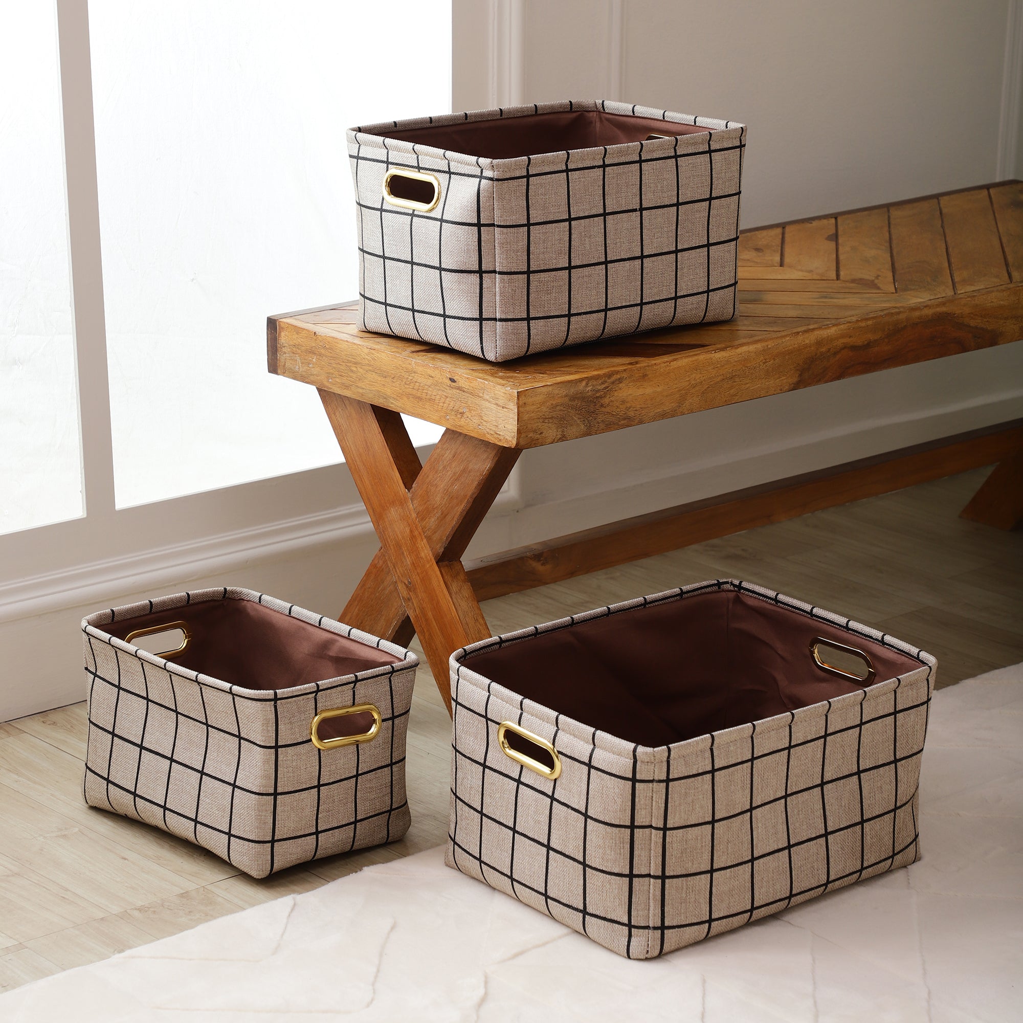 Verona Checks Storage Bins (Set of 3)
