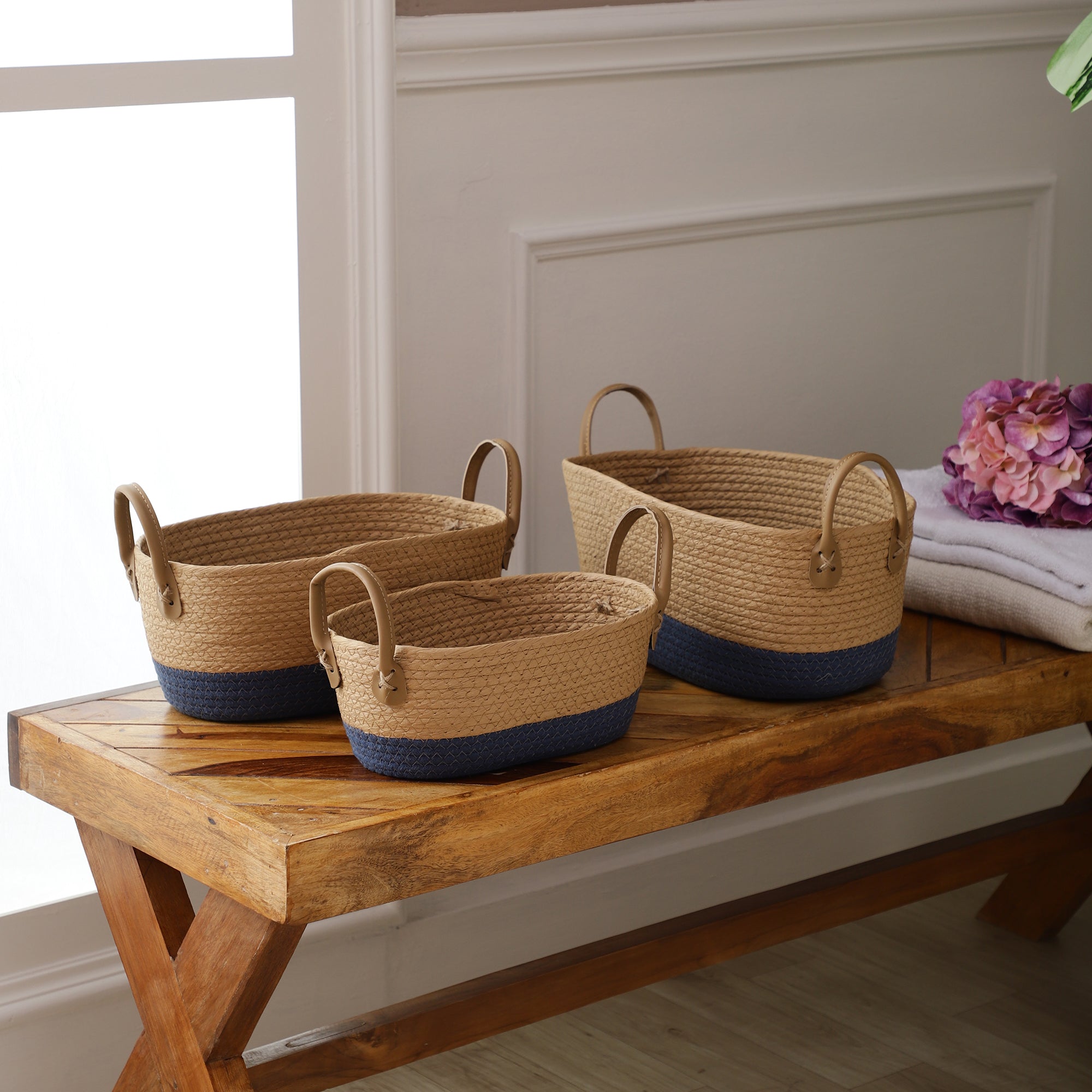 Indigo Soaked Jute Baskets (Set of 3)