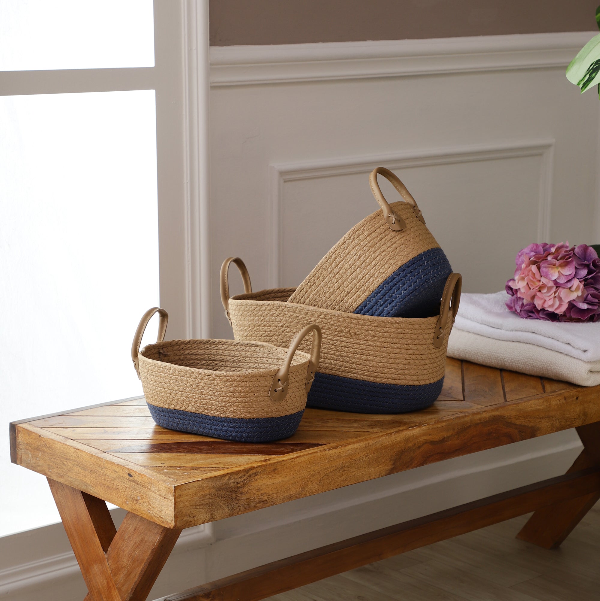 Indigo Soaked Jute Baskets (Set of 3)