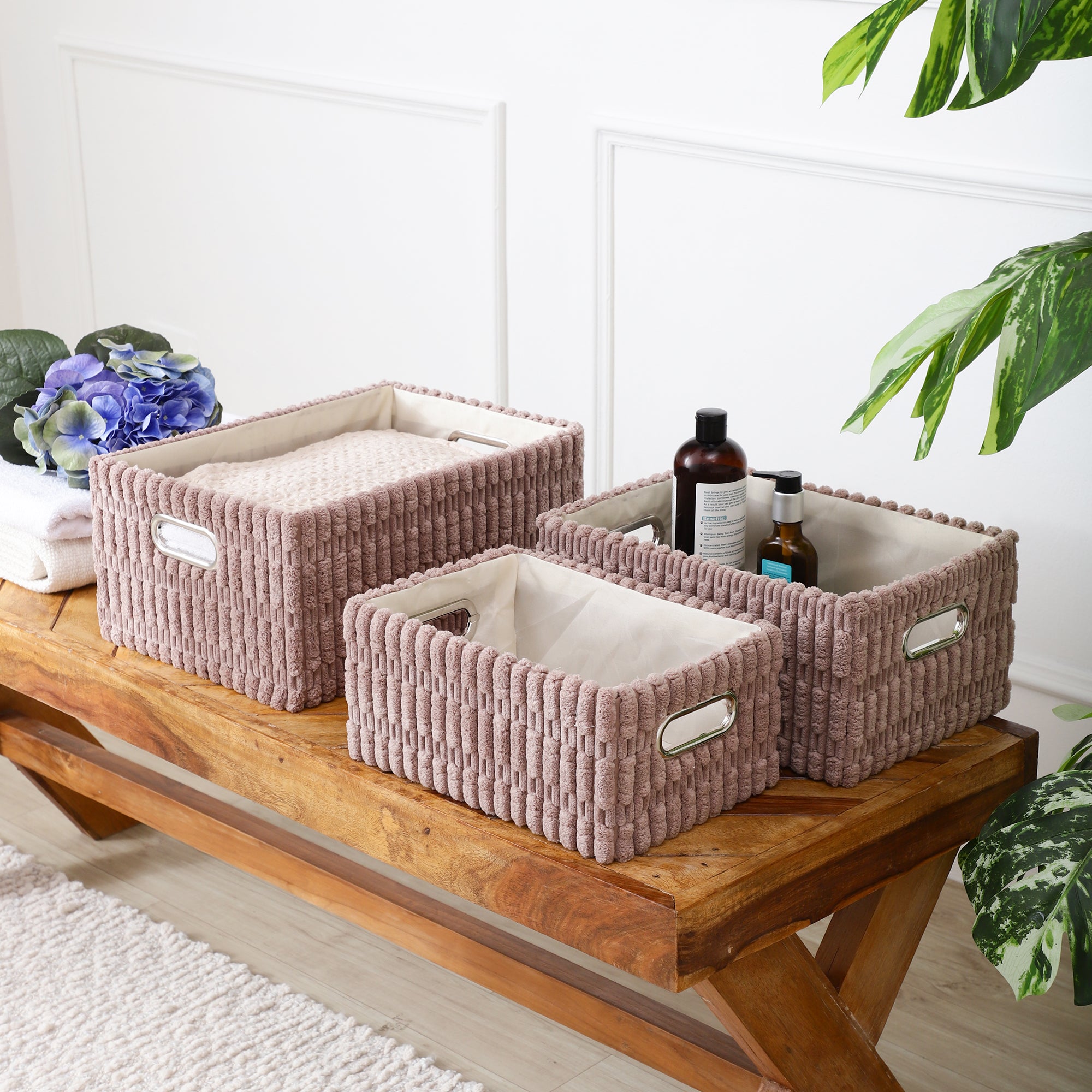 LuxeLoom Brown – Suede Storage Box (Set of 3)