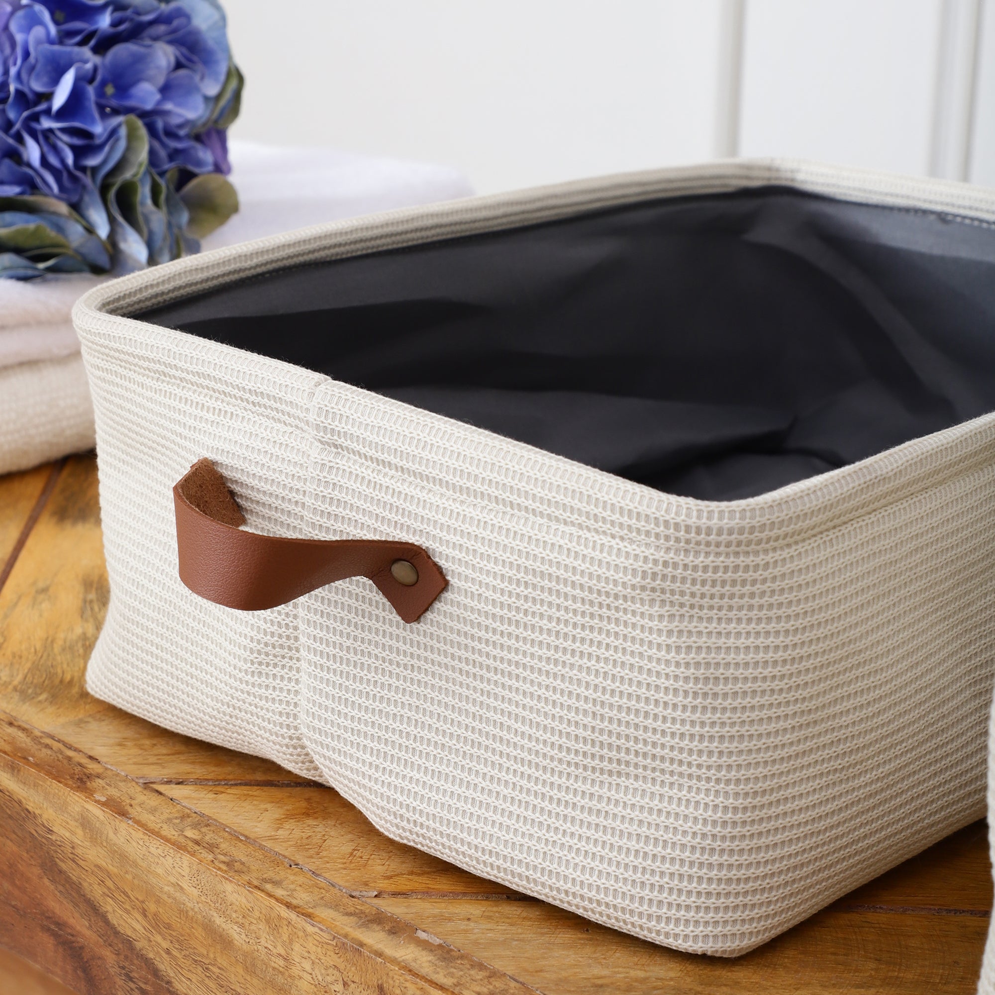 Off-White Storage Set with Leather Pulls (Set of 3)