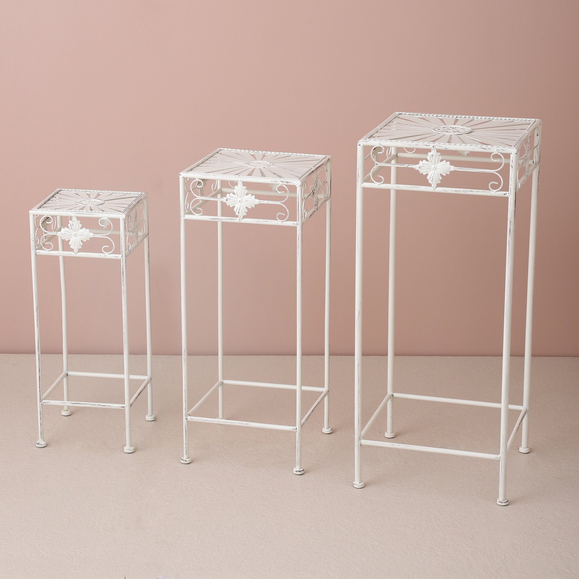 White Spokes Pattern Outdoor Tables (Set of 3)