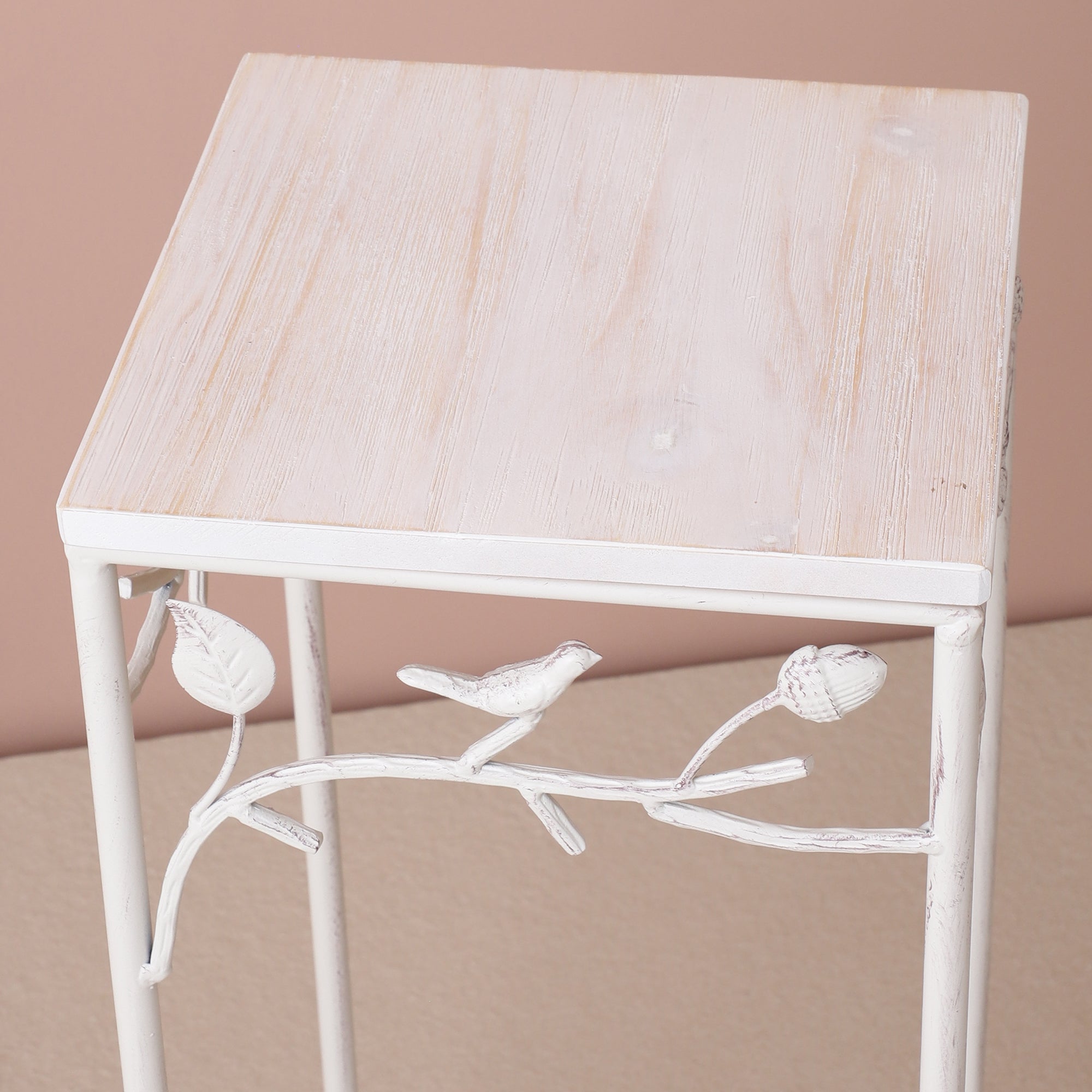 Square Bird Pattern Wood & Metal Tables (Set of 2)