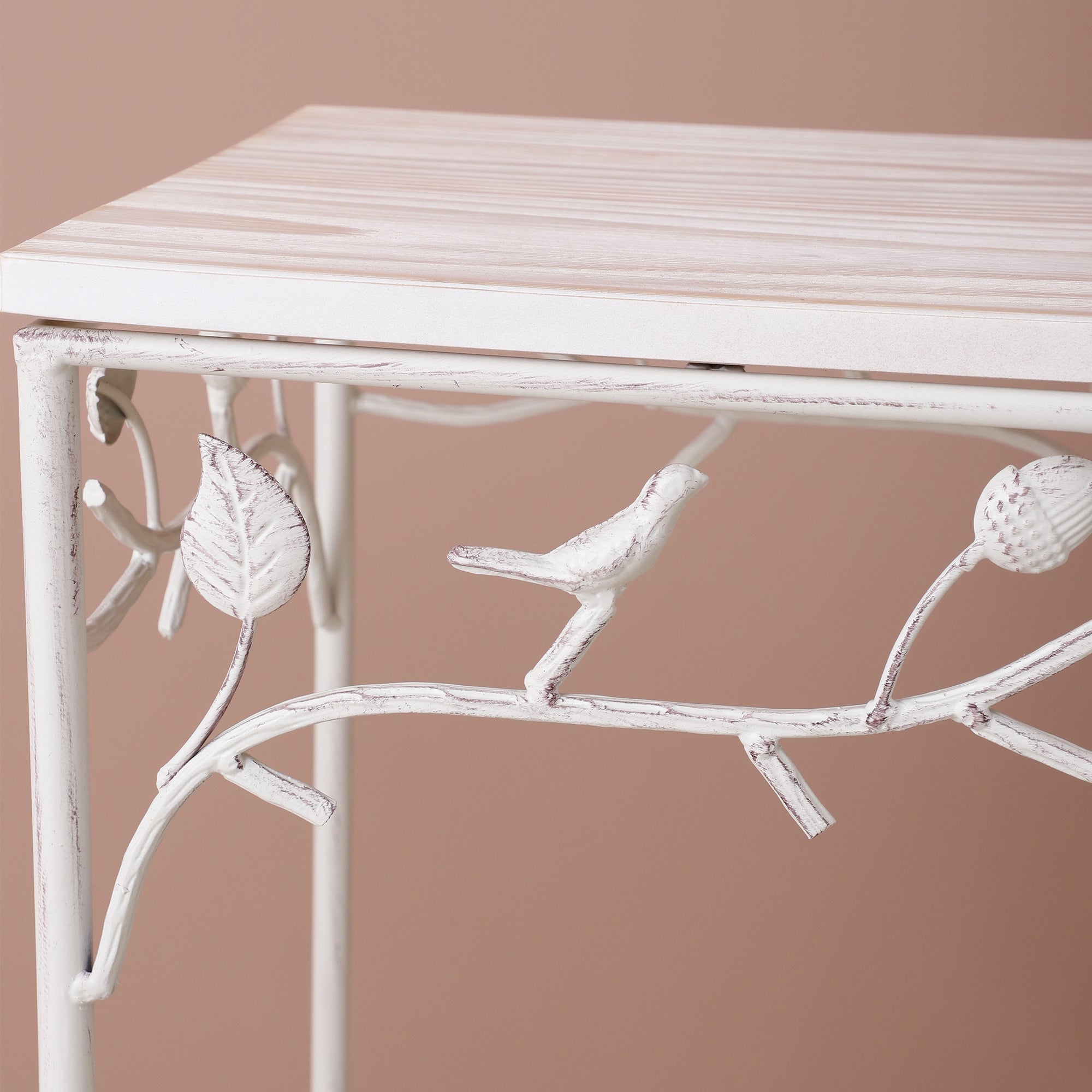 Square Bird Pattern Wood & Metal Tables (Set of 2)