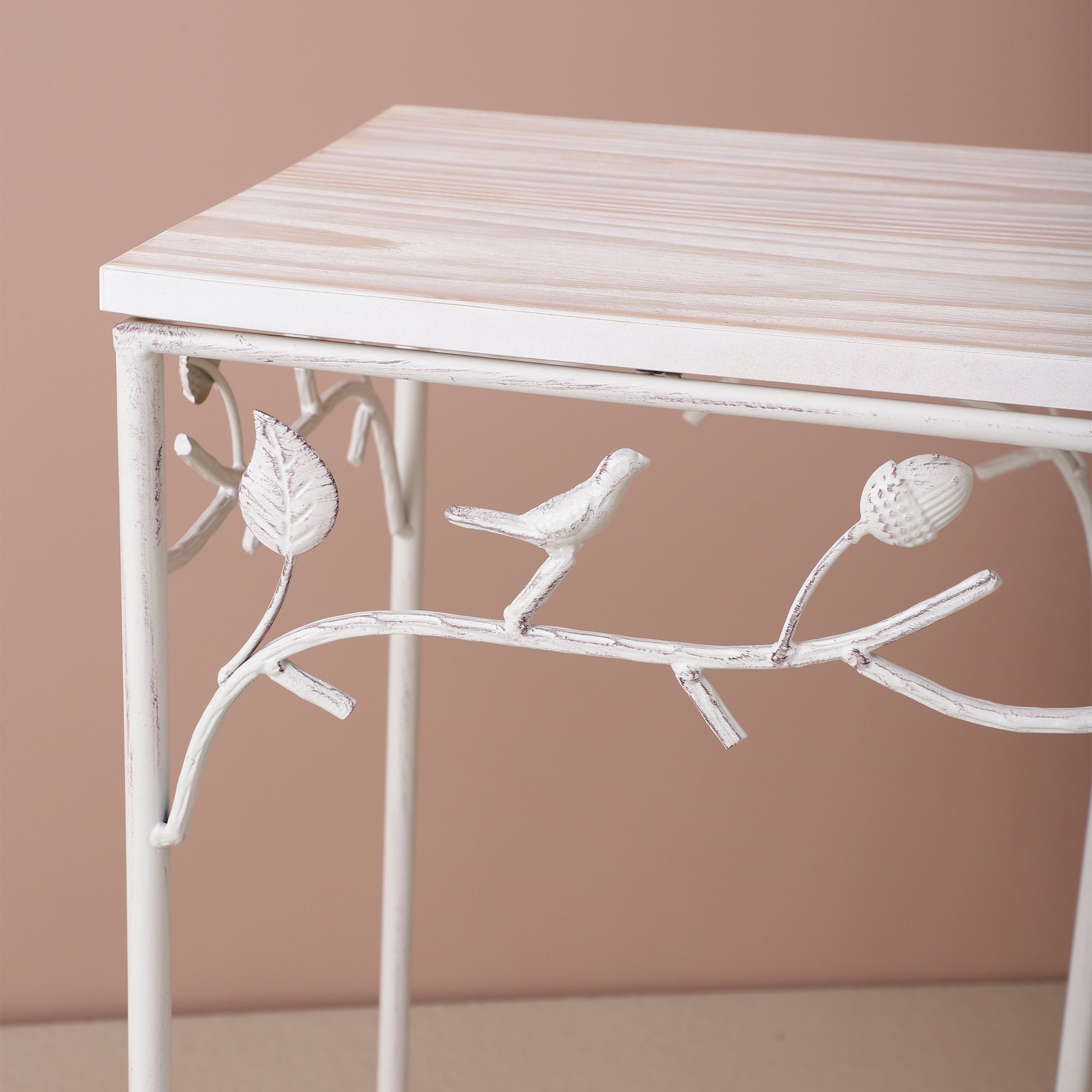 Square Bird Pattern Wood & Metal Tables (Set of 2)