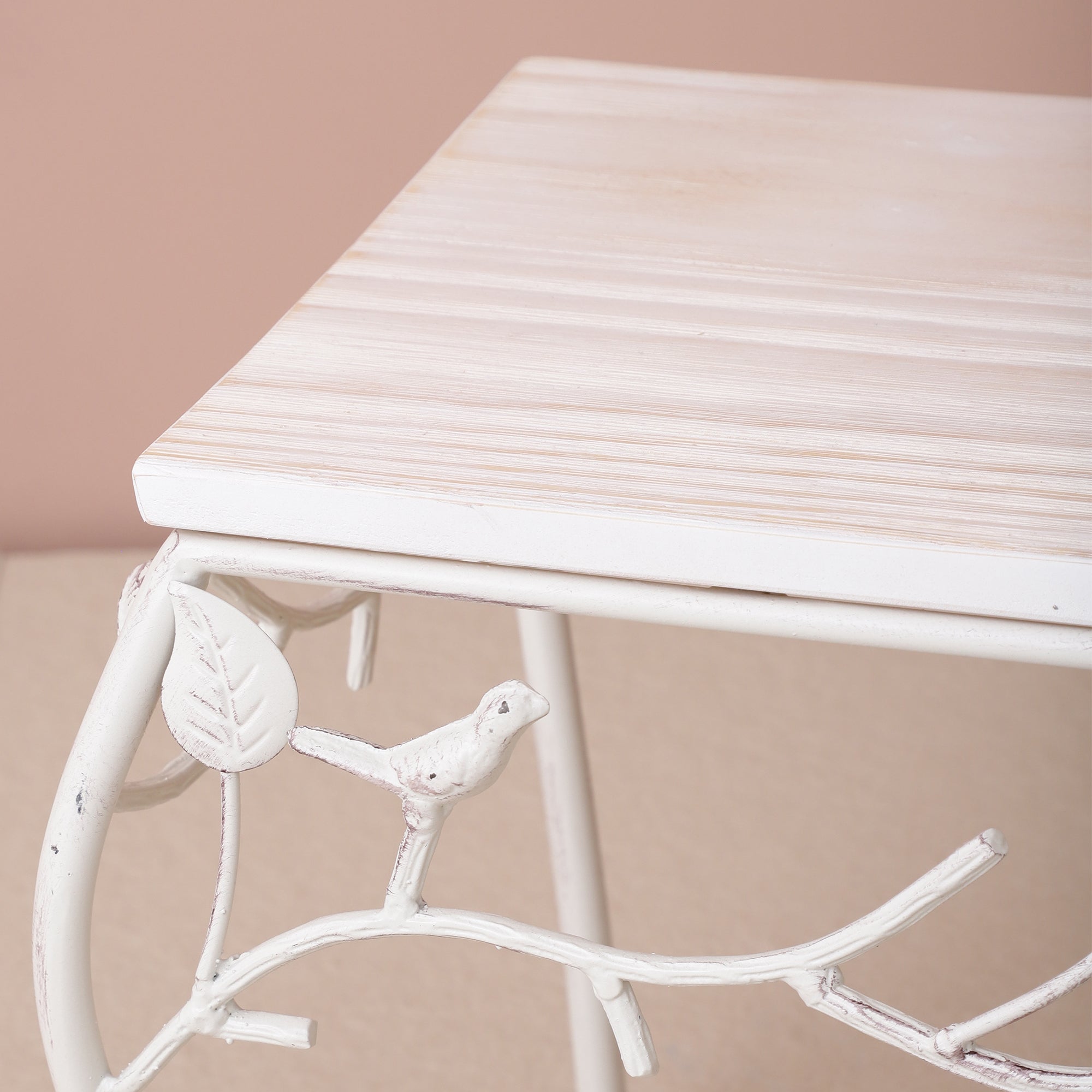 Square Bird Pattern Wood & Metal Short Tables (Set of 2)