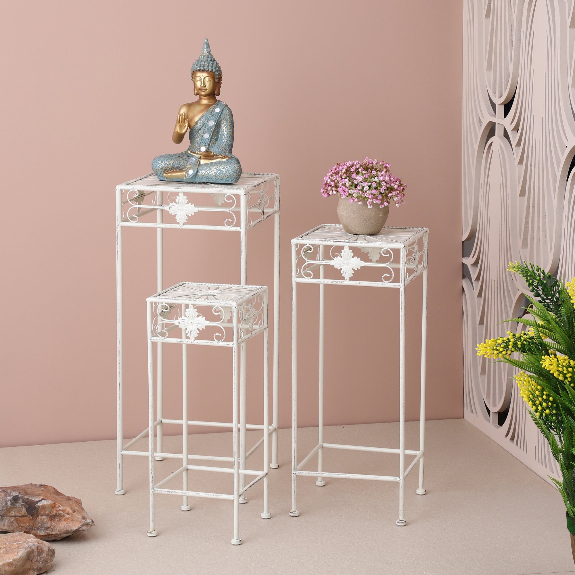 White Spokes Pattern Outdoor Tables (Set of 3)