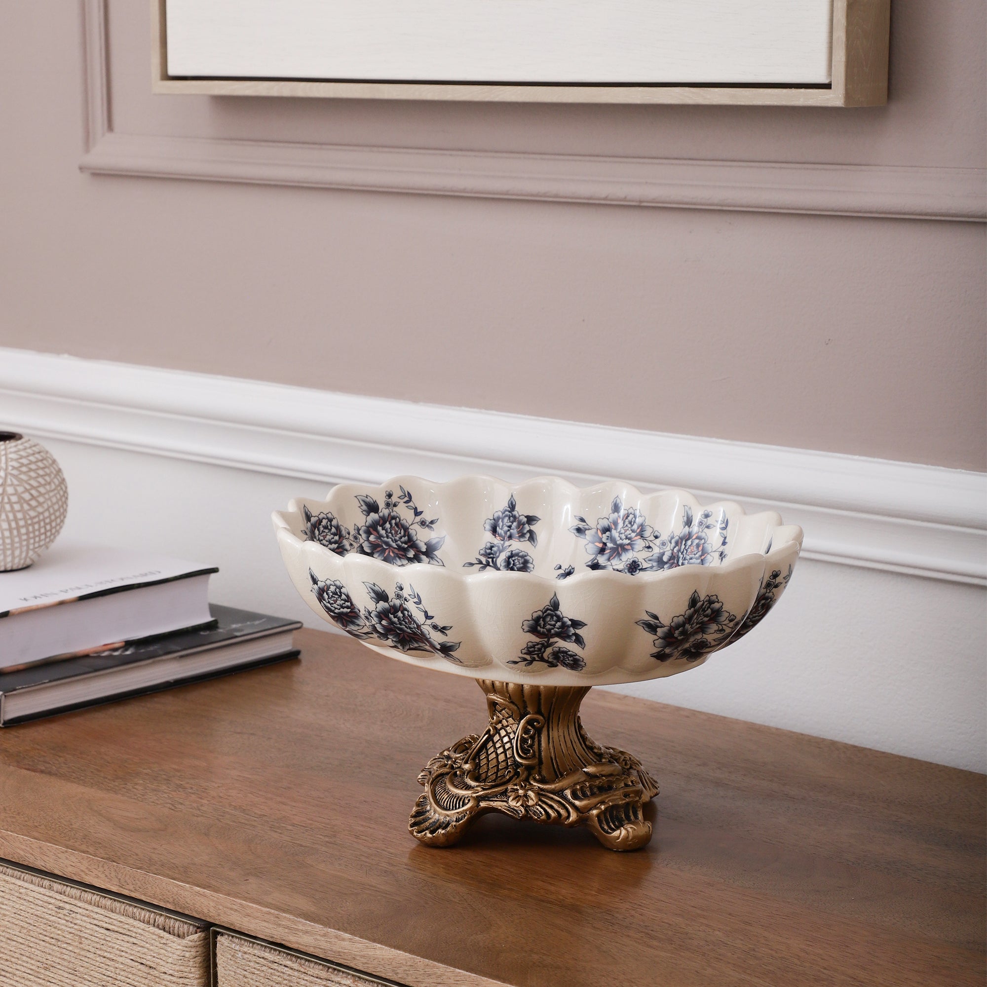 Blue Regal Round Bowl With Gold Base (Large)