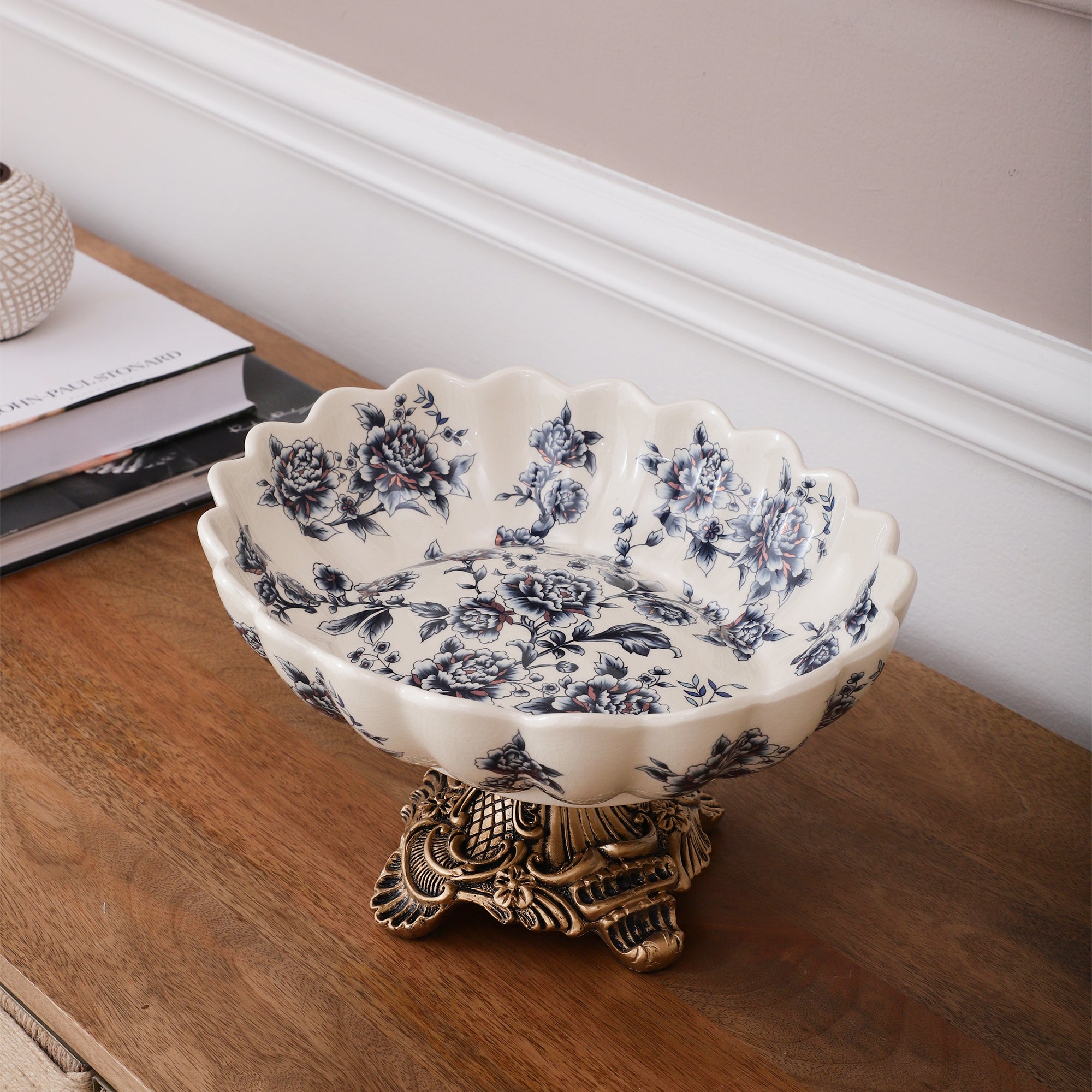 Blue Regal Round Bowl With Gold Base (Large)