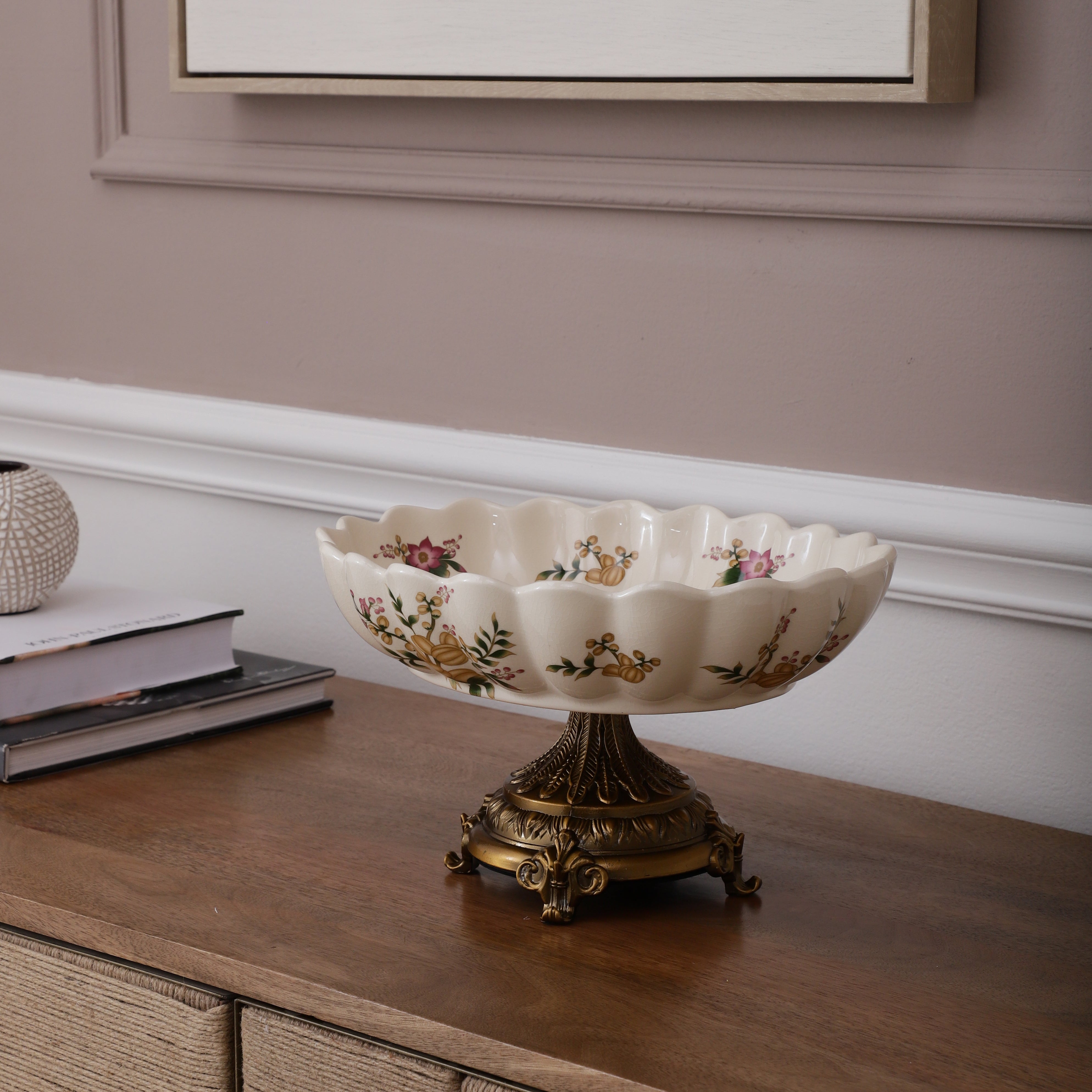 Yellow Regal Round Bowl With Gold Base (Large)