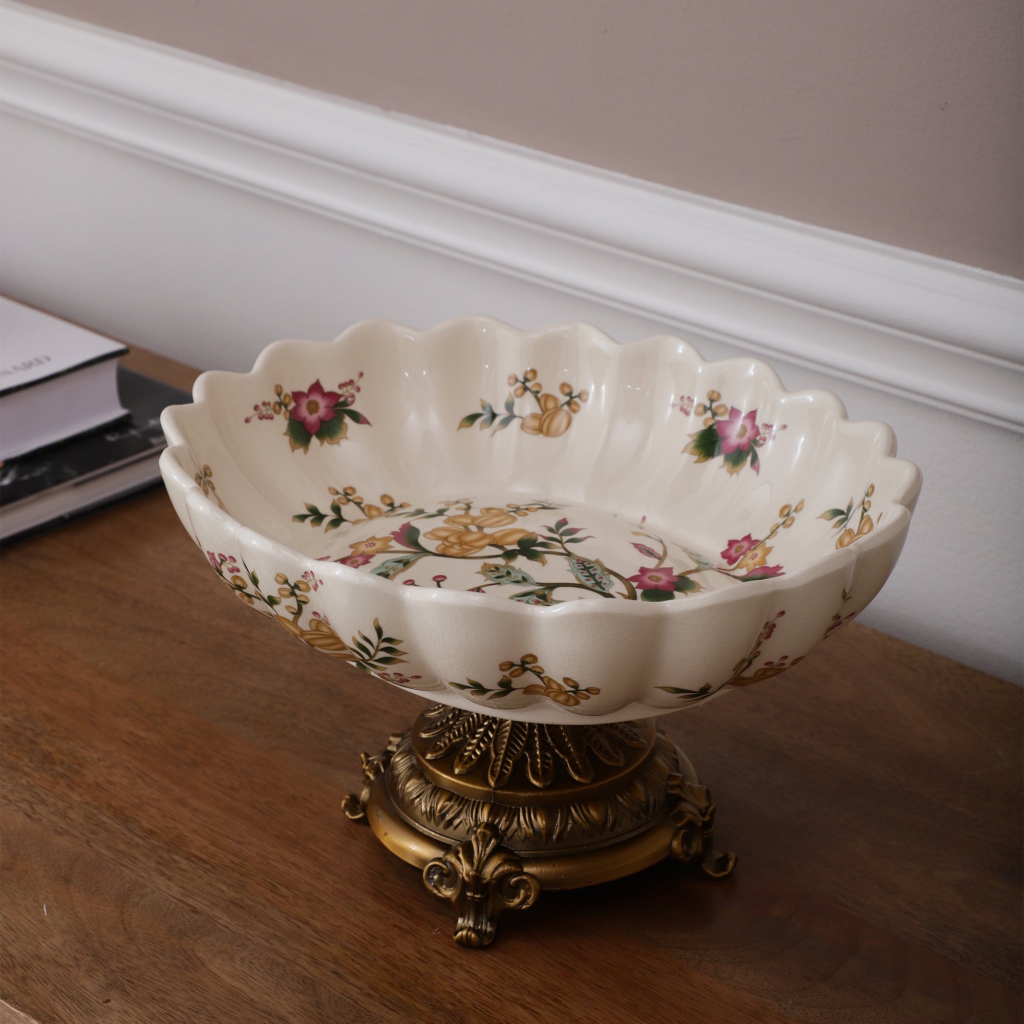 Yellow Regal Round Bowl With Gold Base (Large)