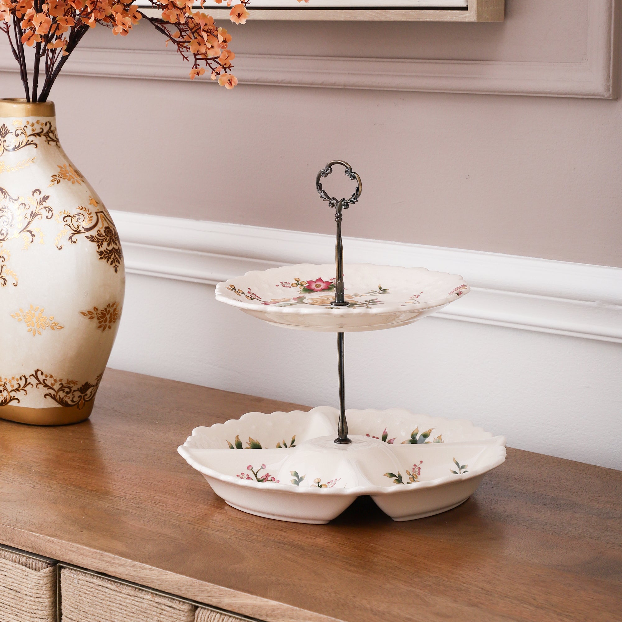 Yellow Two Tier Ceramic Dessert Stand