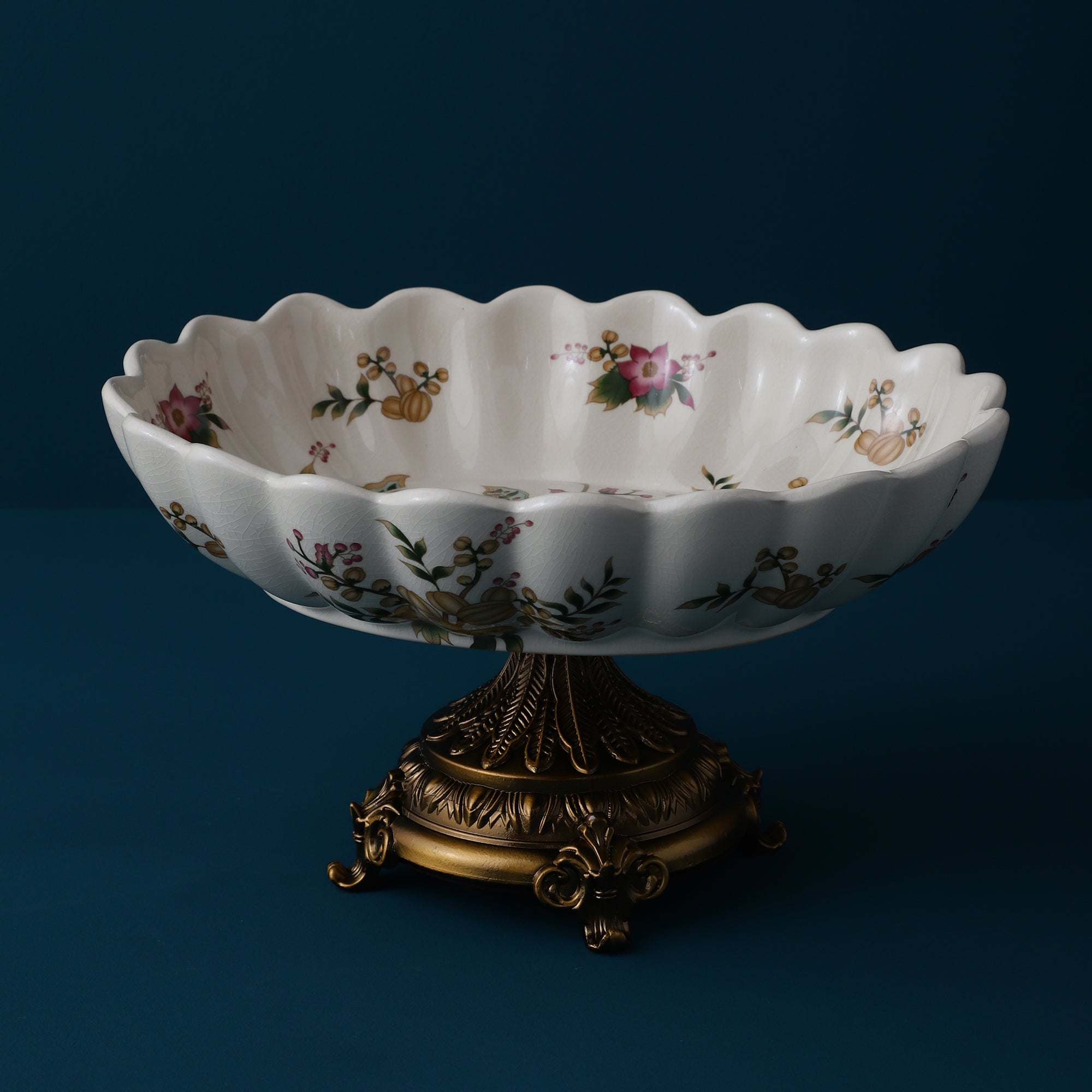 Yellow Regal Round Bowl With Gold Base (Large)