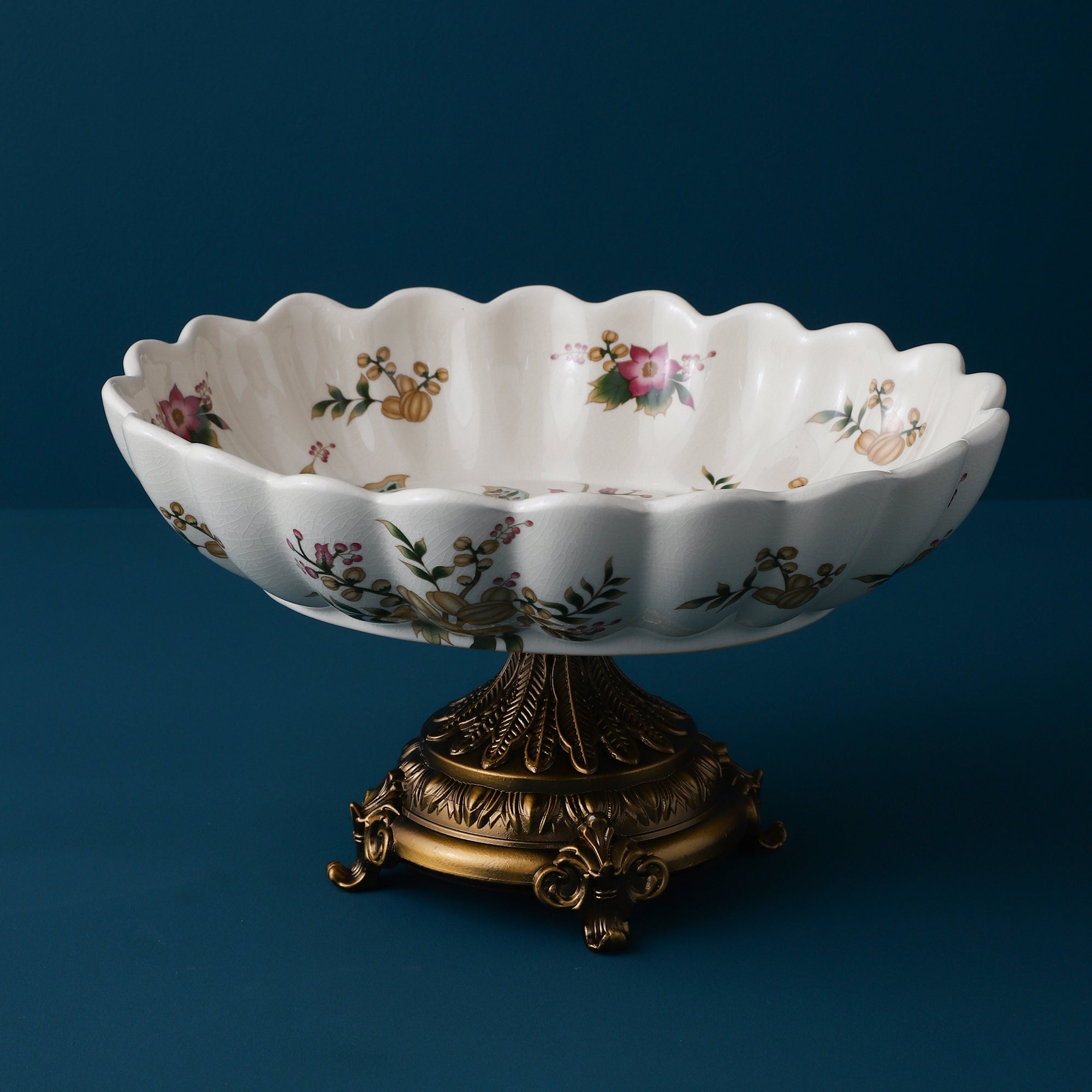 Yellow Regal Round Bowl With Gold Base (Large)