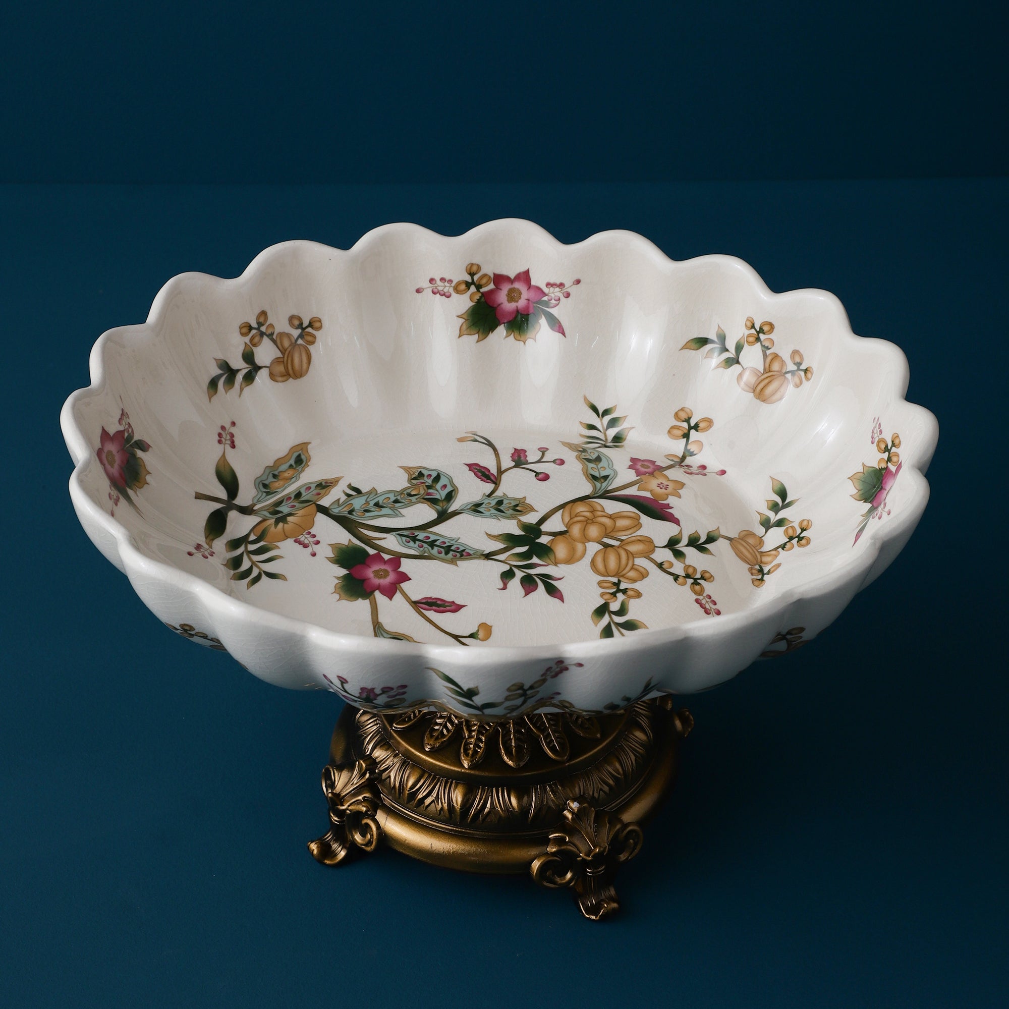 Yellow Regal Round Bowl With Gold Base (Large)