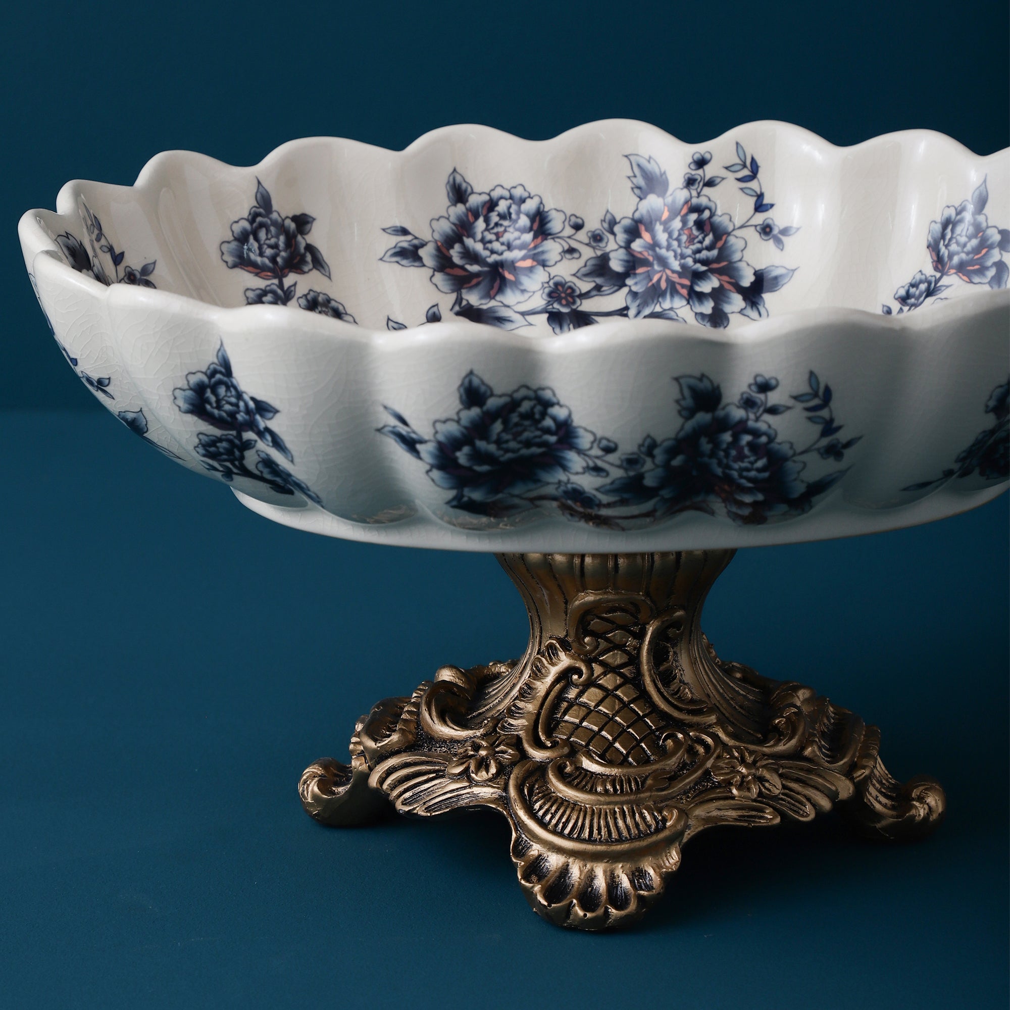 Blue Regal Round Bowl With Gold Base (Large)