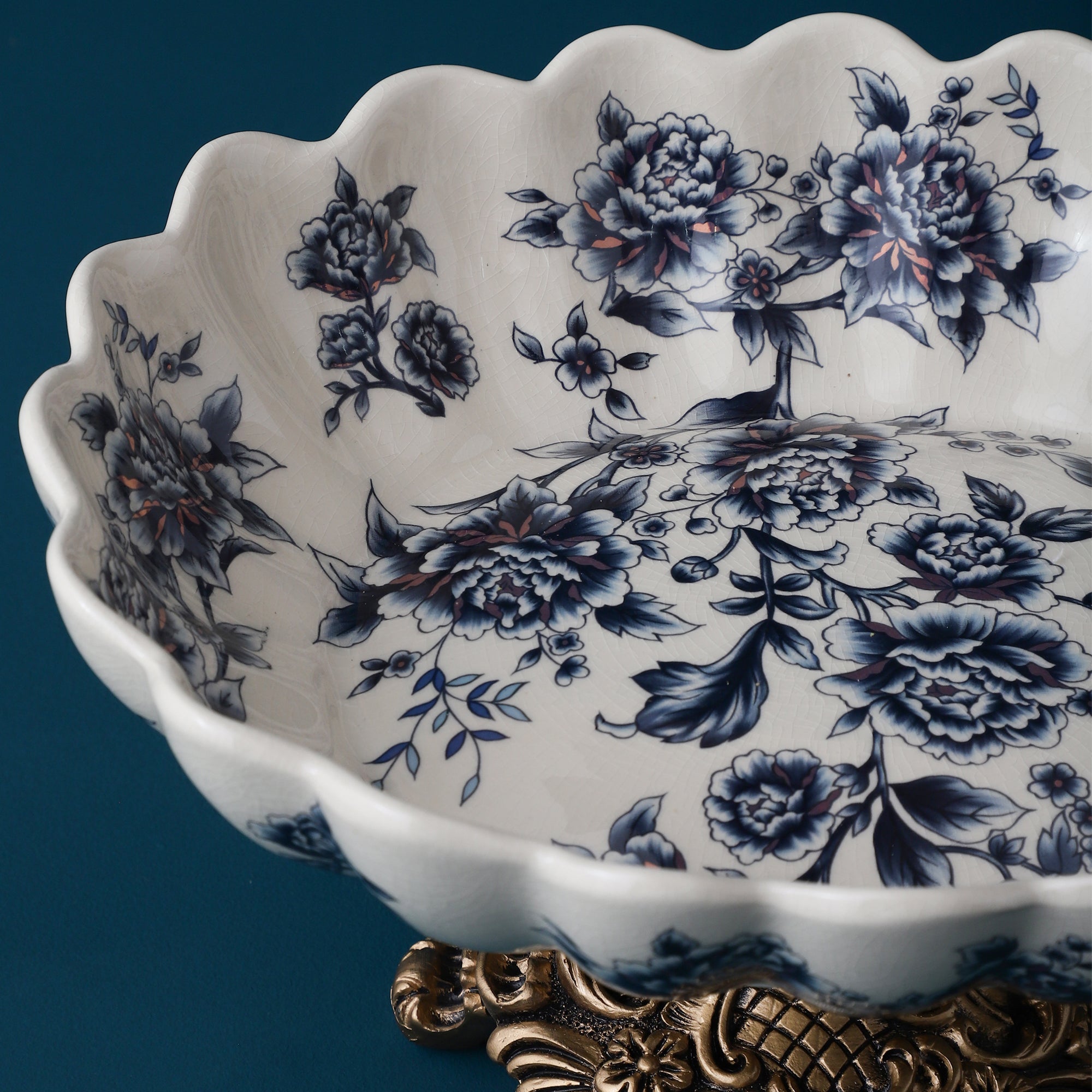 Blue Regal Round Bowl With Gold Base (Large)