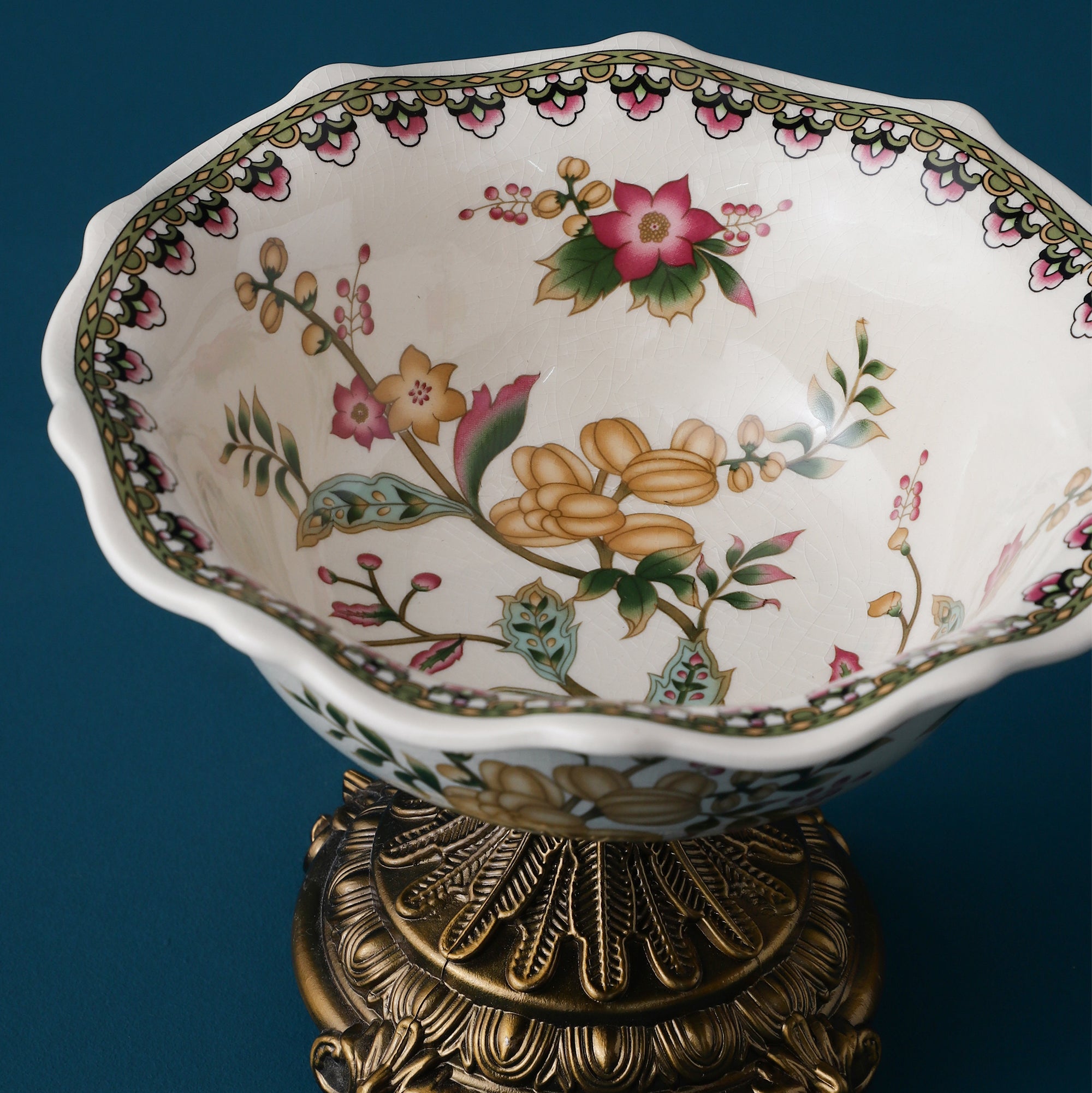 Yellow Round Ceramic Bowl With Gold Base