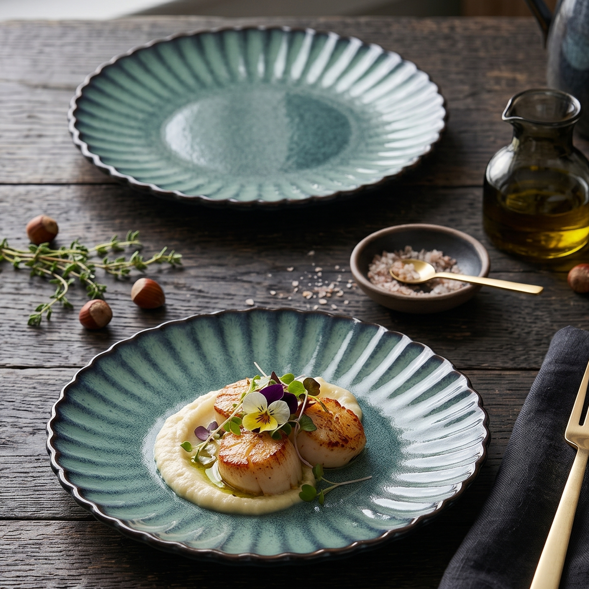 Jade Lagoon Scalloped Quarter Plate (Set of 2)