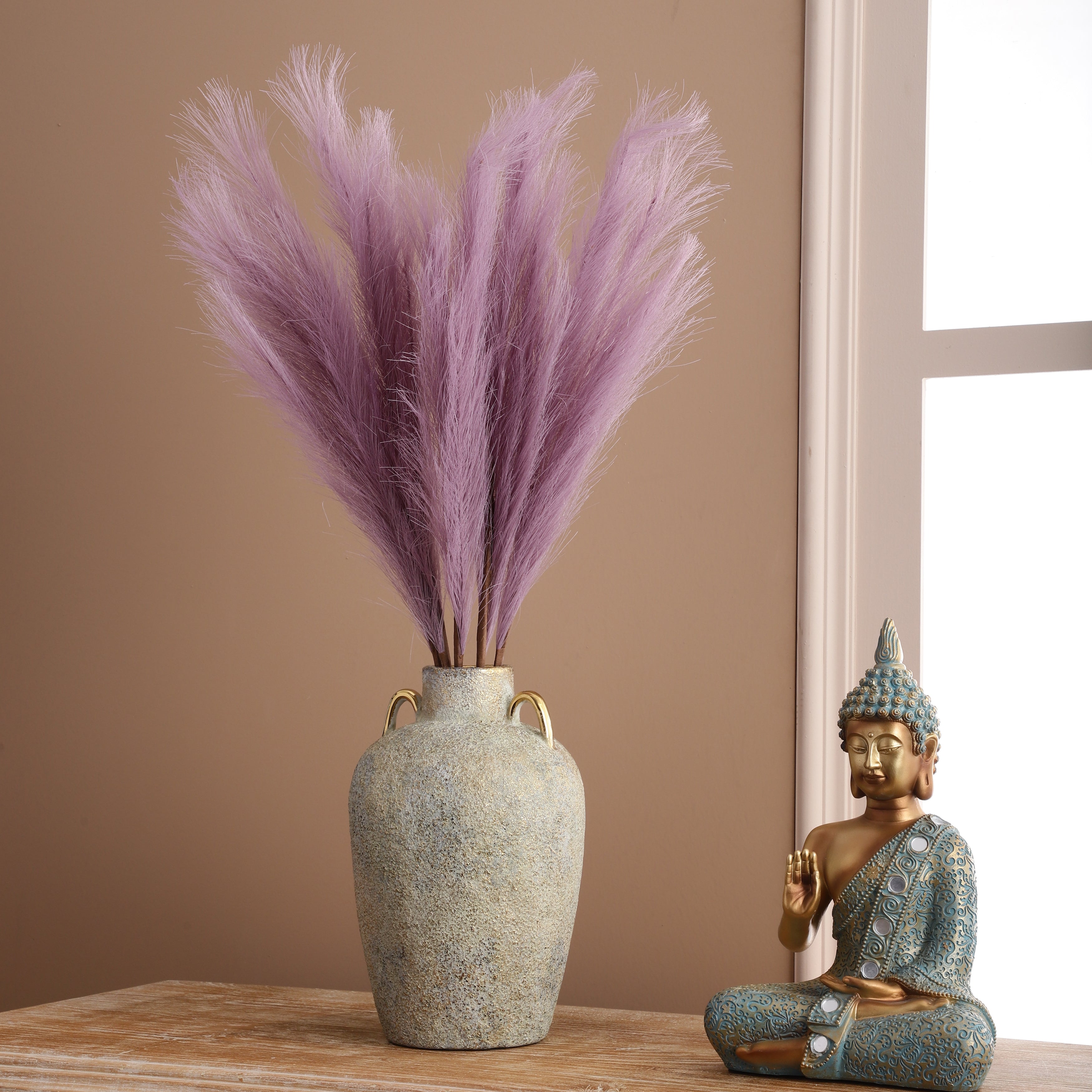 Fuchsia Faux Pampas Grass Stick (Set of 5)